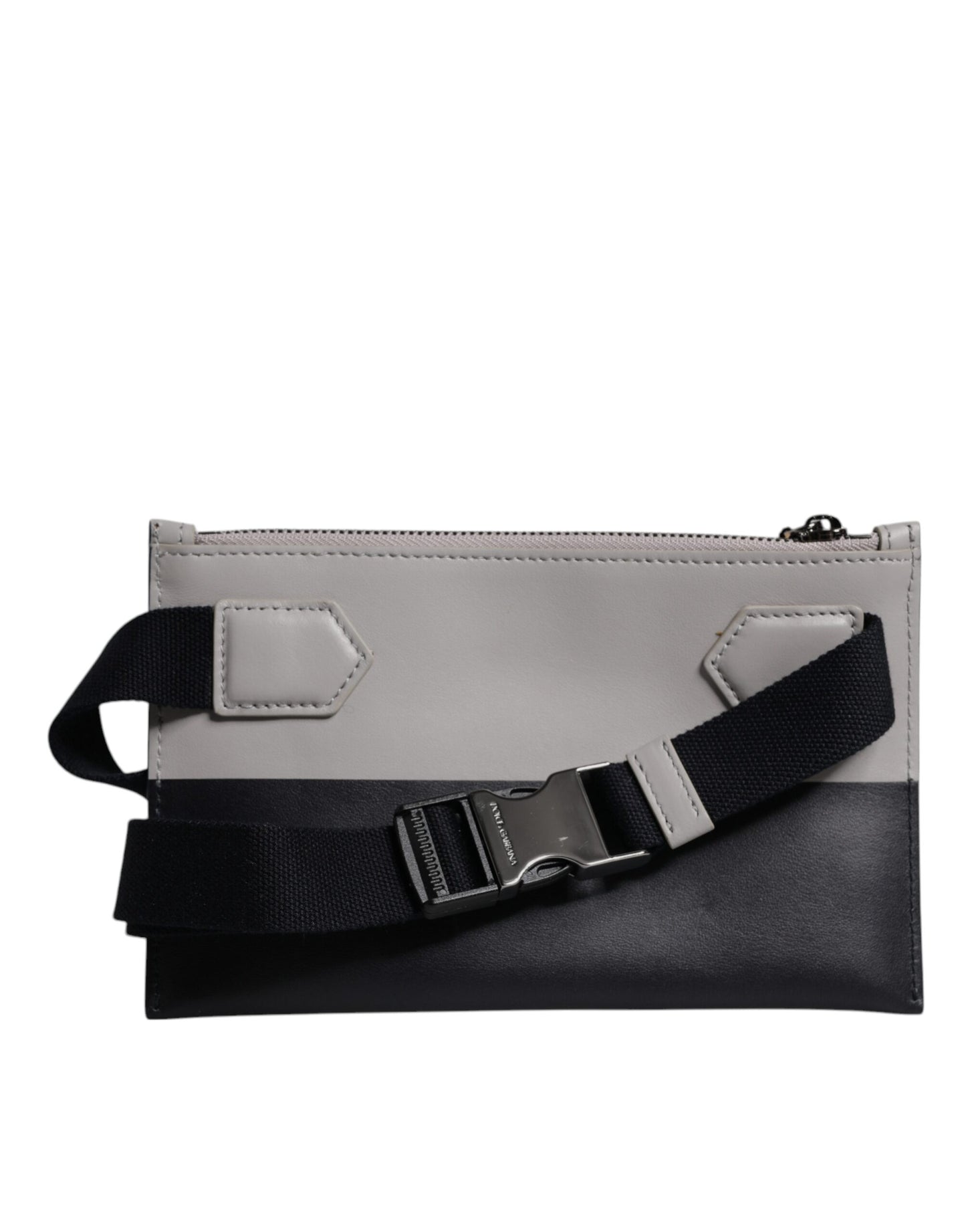 Bolso bandolera Dolce & Gabbana de piel blanca y negra con logo en relieve