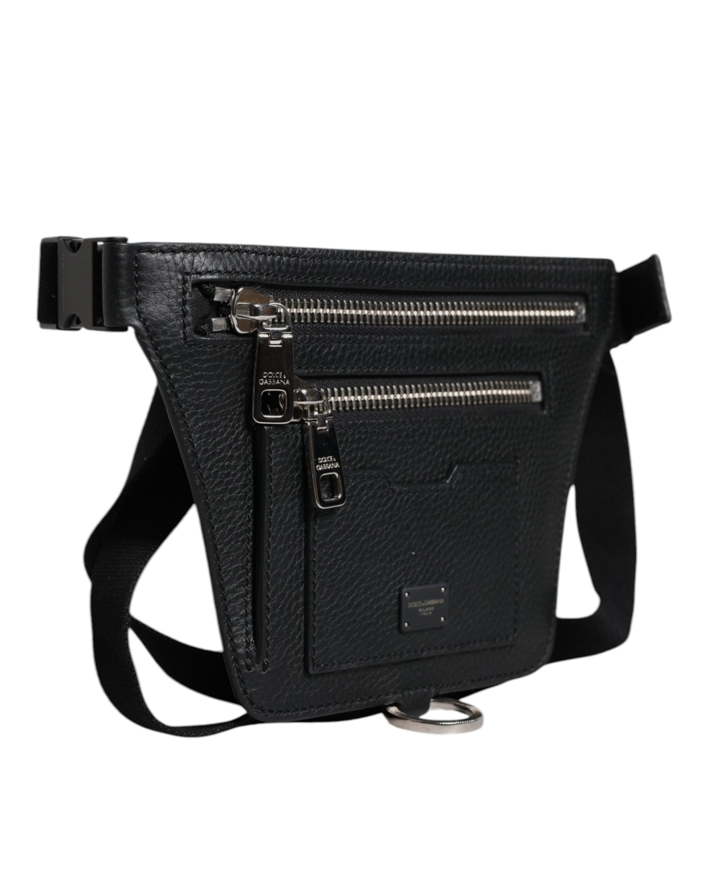 Riñonera Dolce & Gabbana de piel de becerro negra con placa del logotipo para hombre