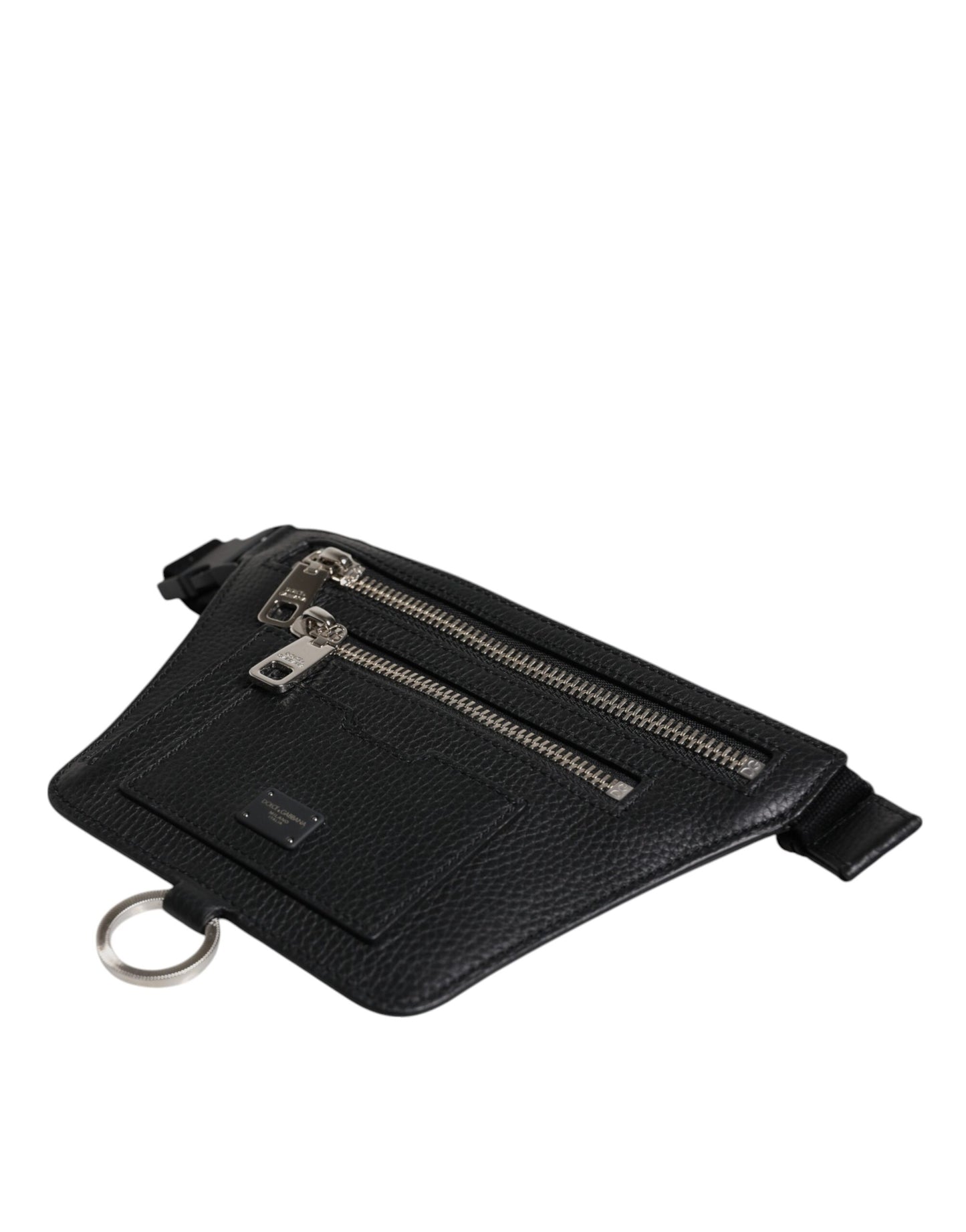 Riñonera Dolce & Gabbana de piel de becerro negra con placa del logotipo para hombre