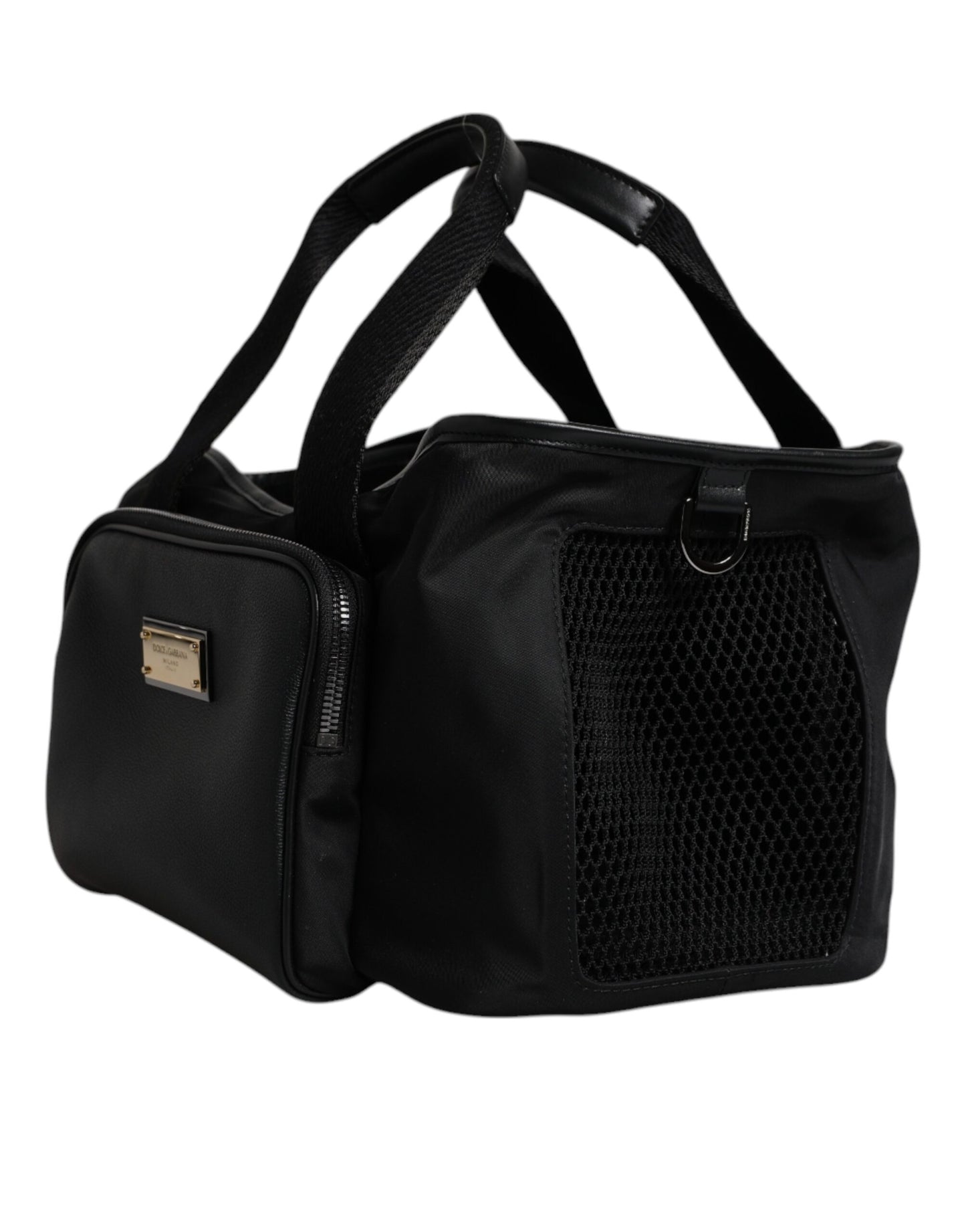 Bolso Dolce & Gabbana con correa de hombro negra y placa con el logotipo para mascotas