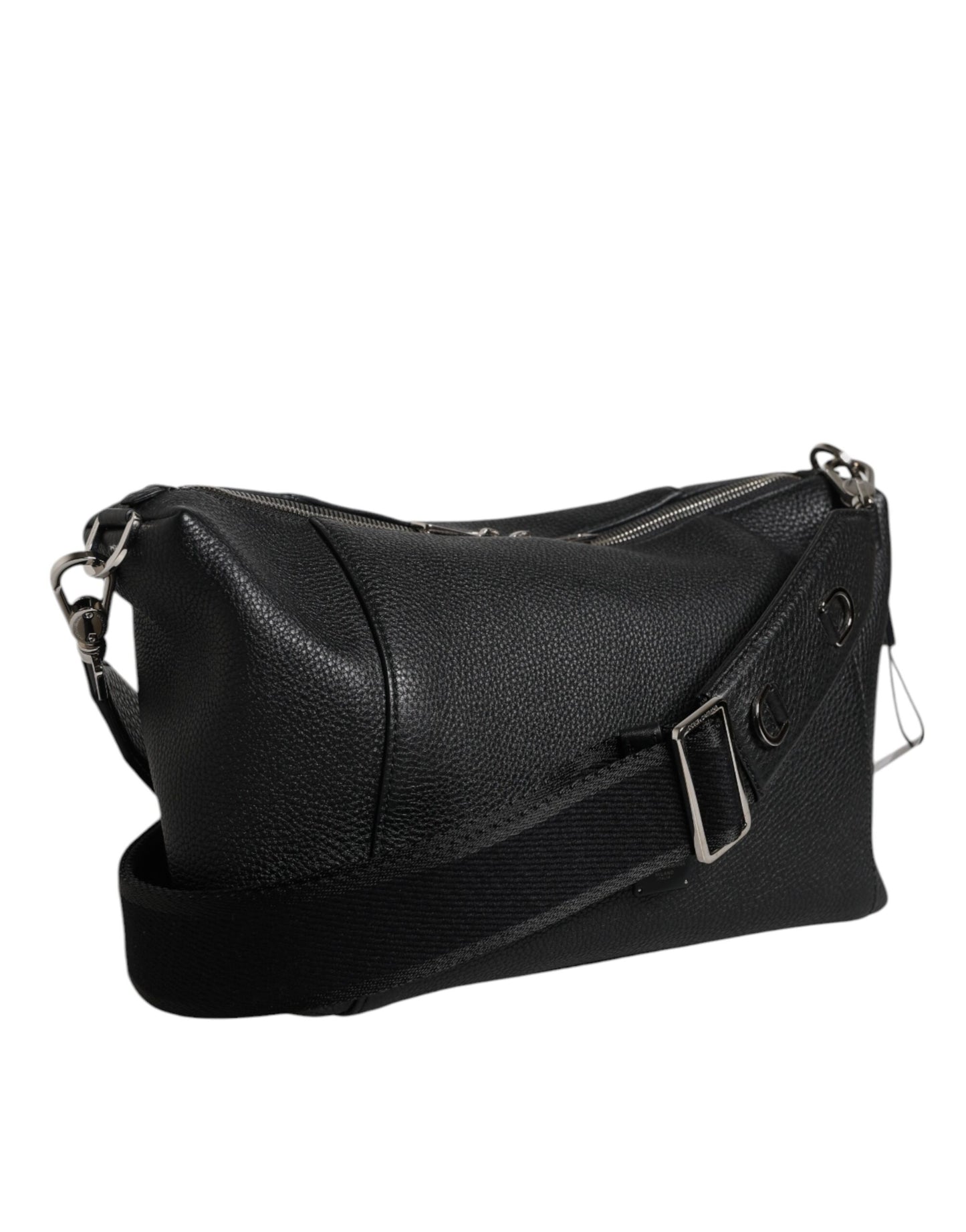 Bolso bandolera de piel negra con placa del logotipo de Dolce & Gabbana