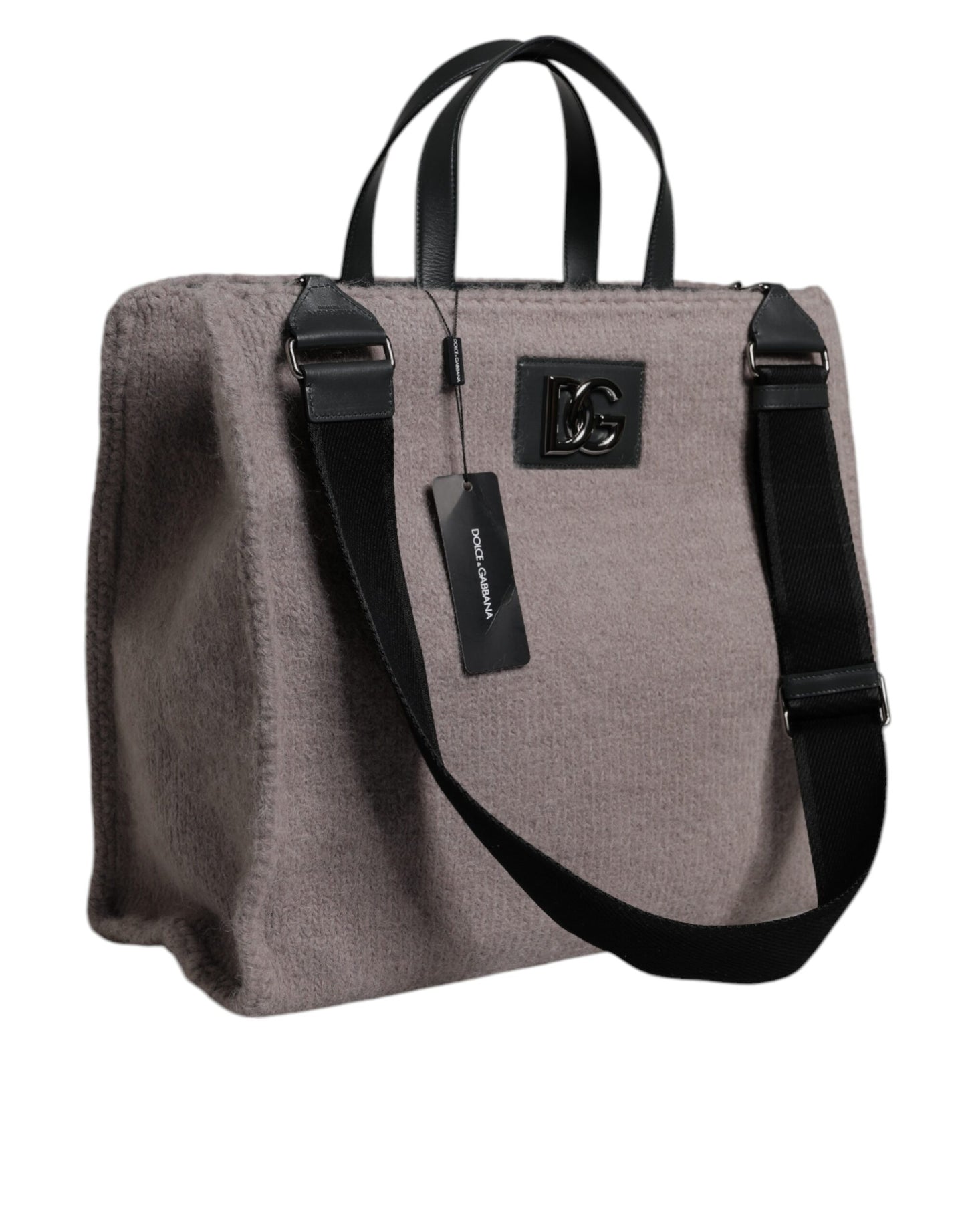 Bolso de hombro con placa del logotipo de lana de alpaca gris de Dolce & Gabbana