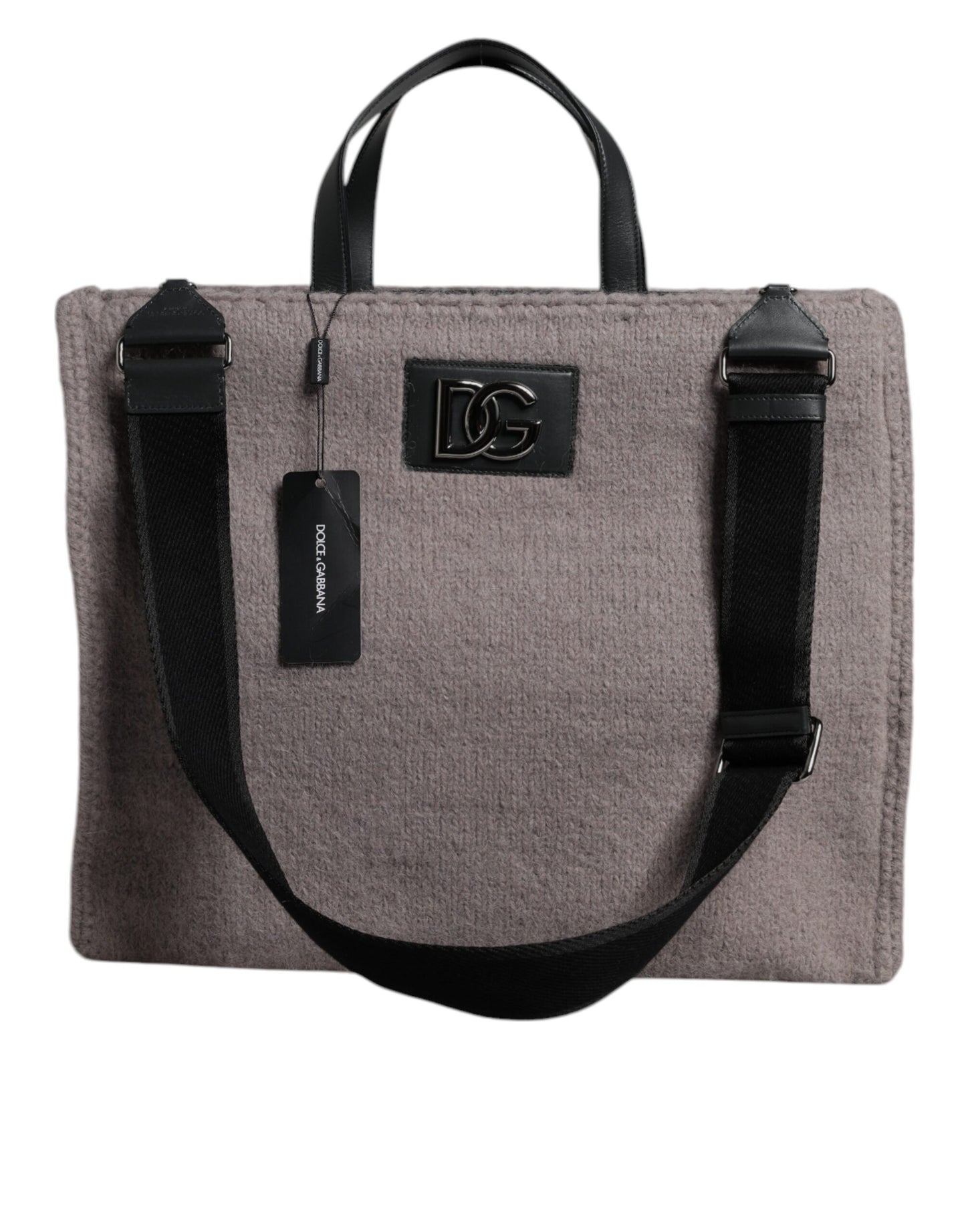 Bolso de hombro con placa del logotipo de lana de alpaca gris de Dolce & Gabbana