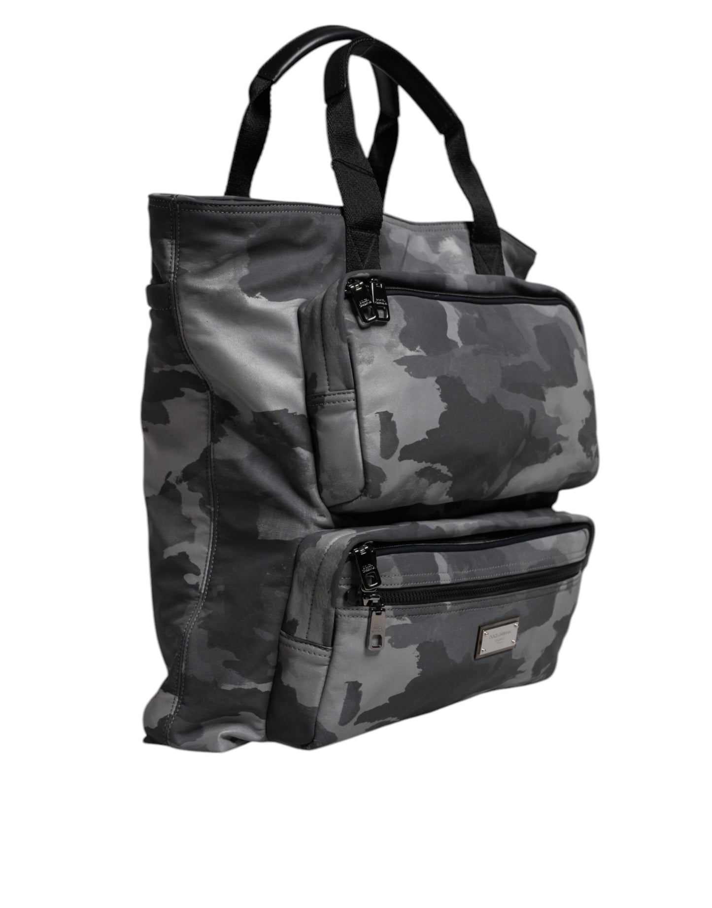 Bolso tote de algodón con múltiples compartimentos y estampado de camuflaje gris de Dolce & Gabbana