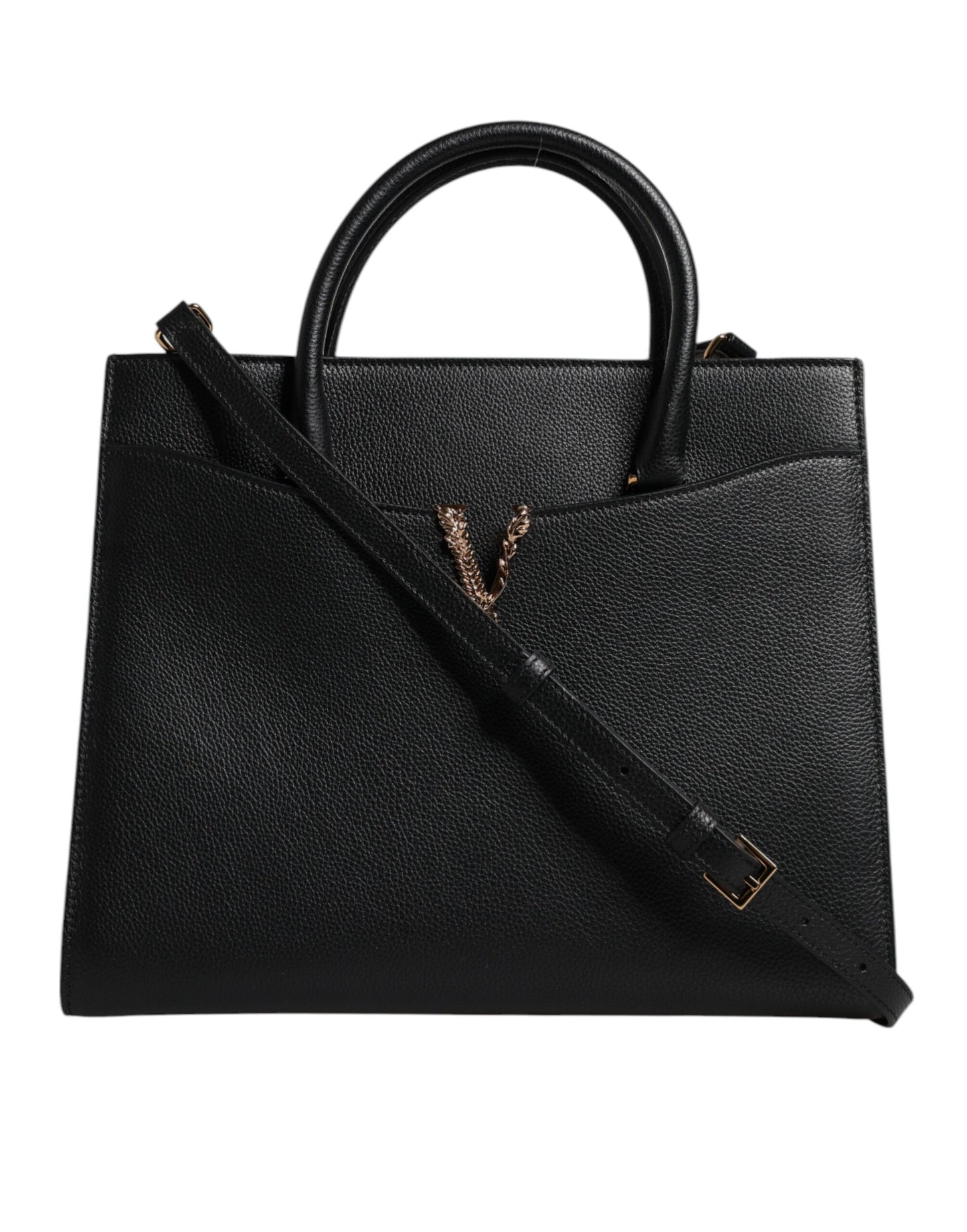 Bolso bandolera grande de piel negra con asa superior de Versace