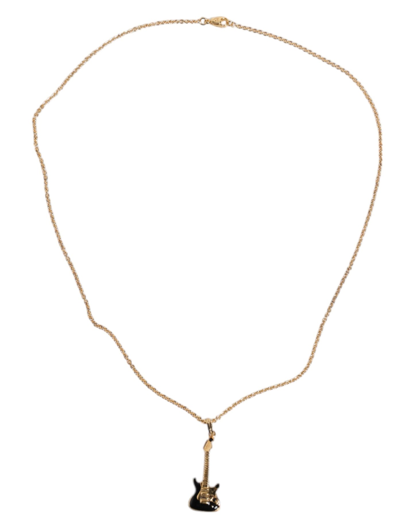 Dolce & Gabbana Gold Tone Chain Brass Crystal Guitar Pendant Necklace