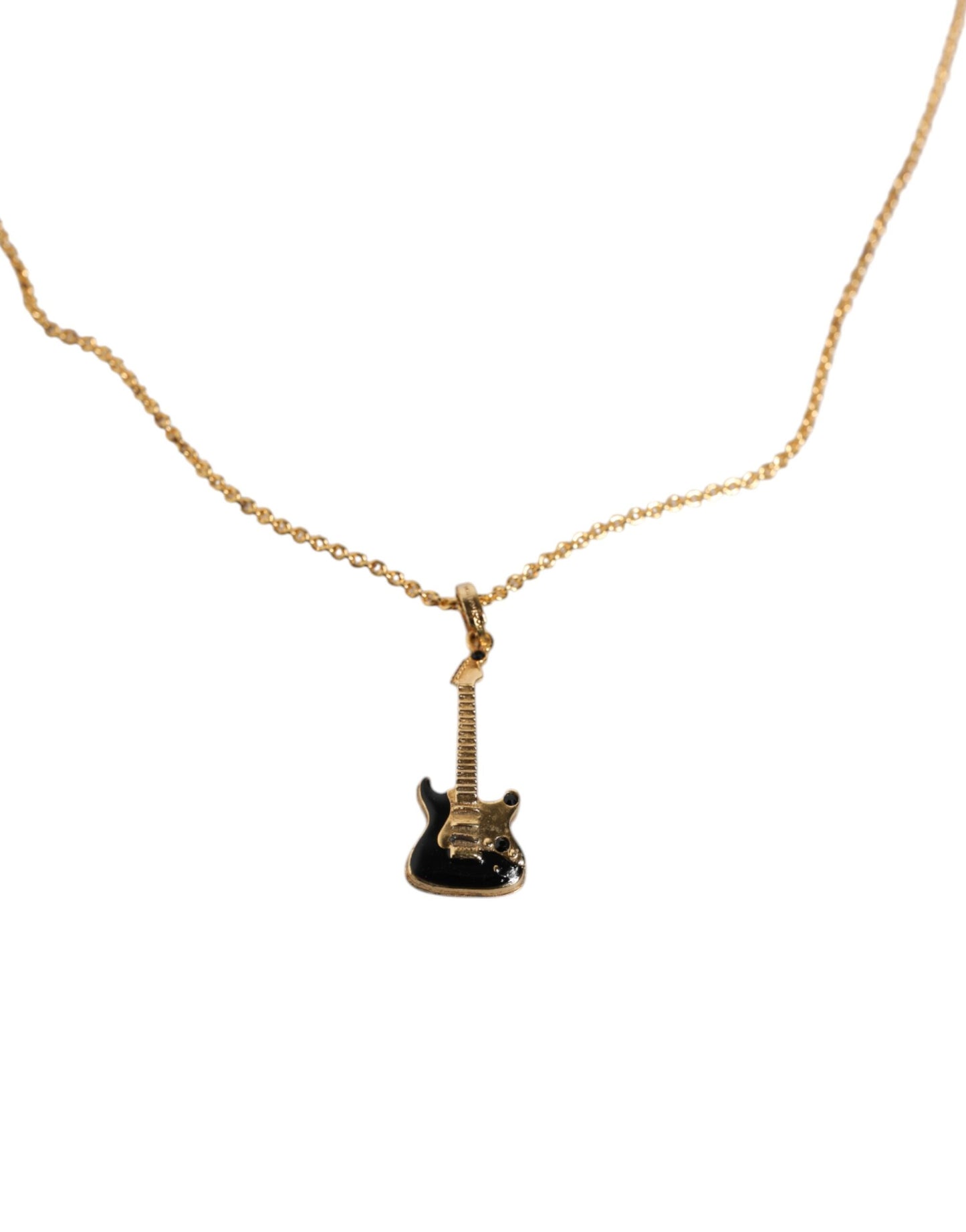 Dolce & Gabbana Gold Tone Chain Brass Crystal Guitar Pendant Necklace