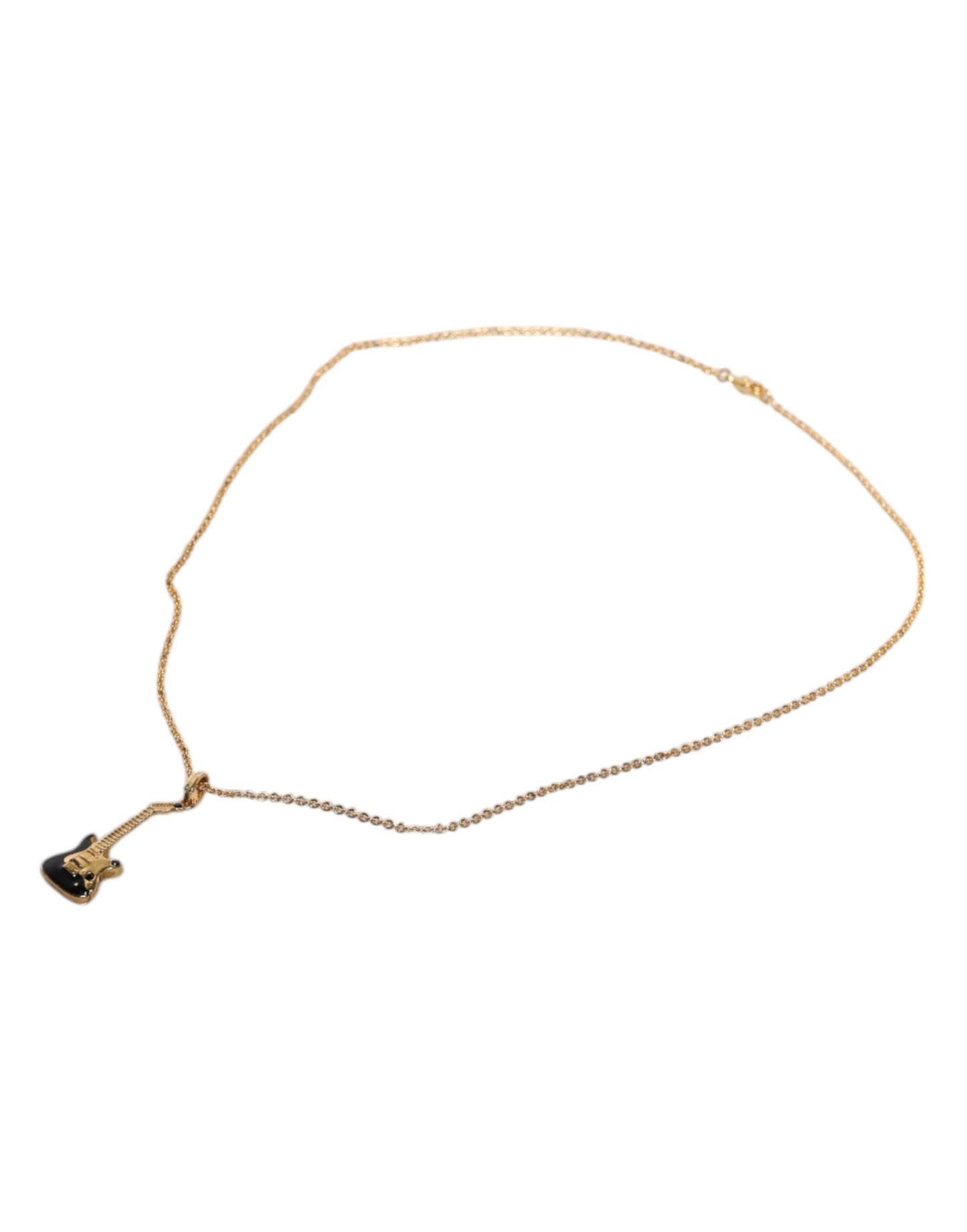 Dolce & Gabbana Gold Tone Chain Brass Crystal Guitar Pendant Necklace