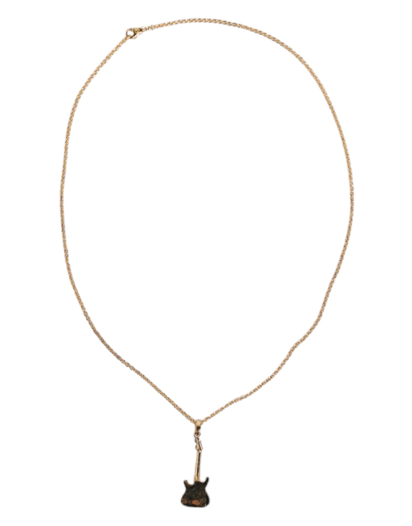 Dolce & Gabbana Gold Tone Chain Brass Crystal Guitar Pendant Necklace