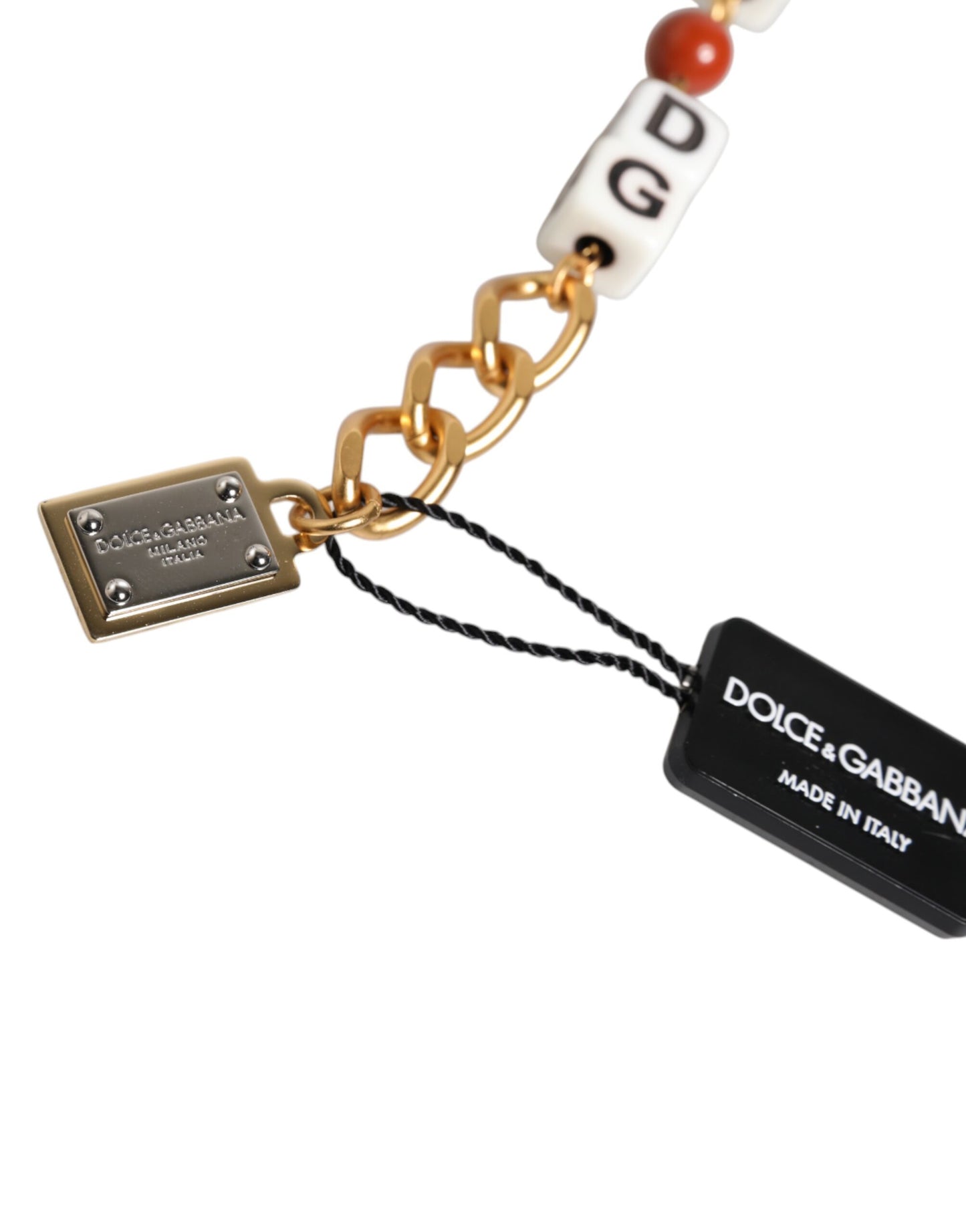 Pulsera Dolce & Gabbana con cadena de latón dorado multicolor y logotipo de DG Dice