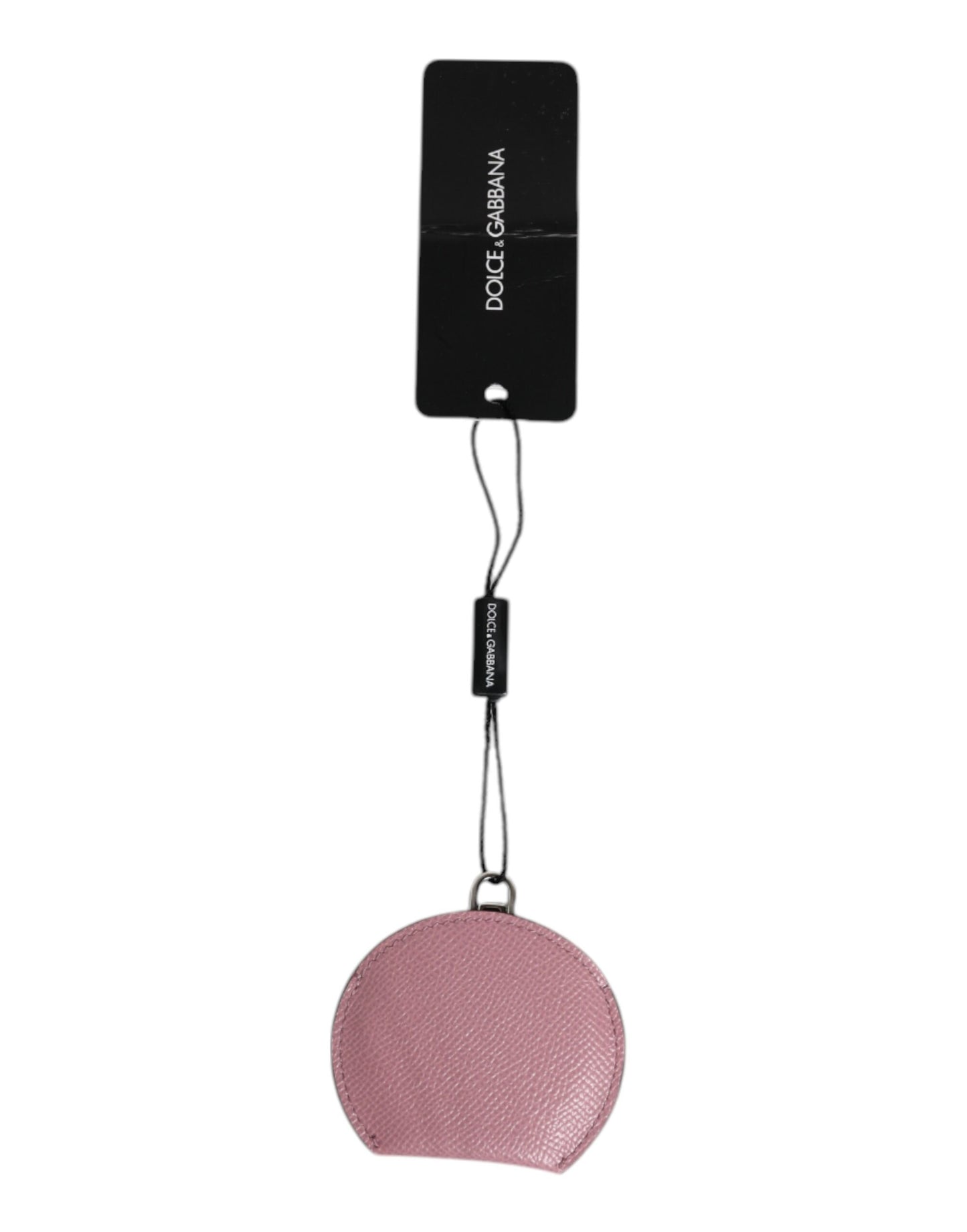 Espejo de mano redondo con logotipo de piel de becerro rosa de Dolce & Gabbana