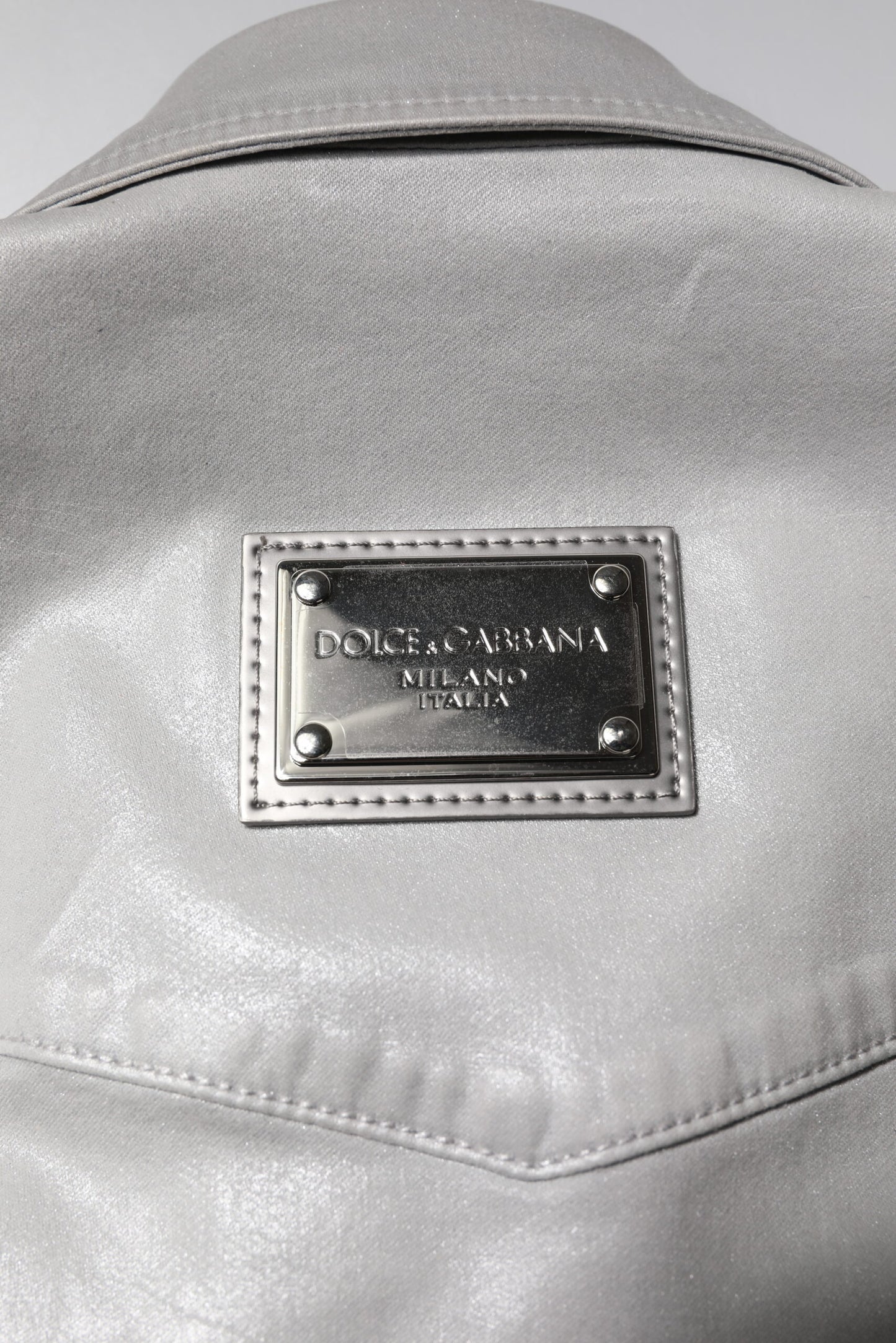 Camisa de botones de algodón gris metalizado de Dolce & Gabbana