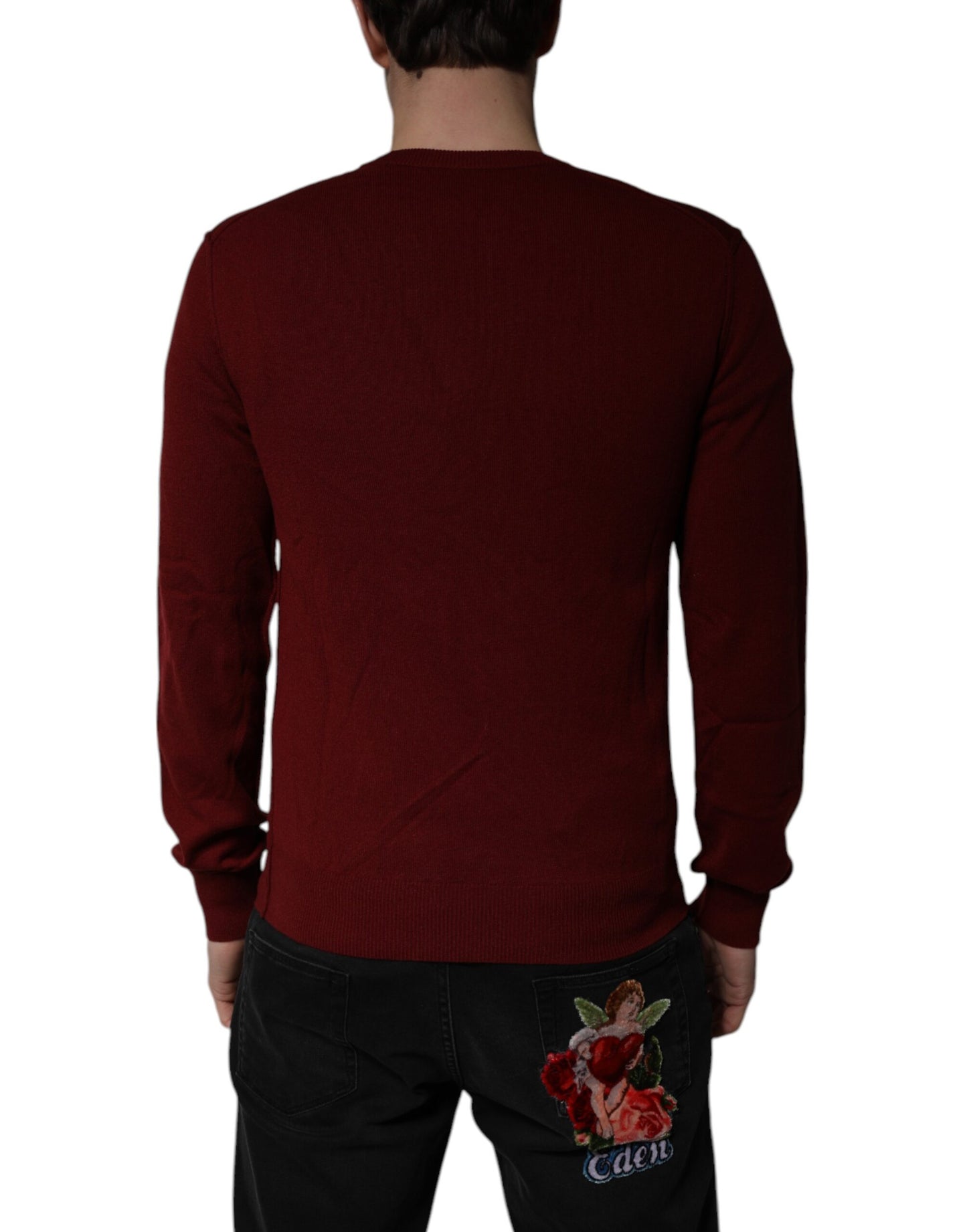Suéter Dolce & Gabbana de cachemira granate con cuello en V para hombre