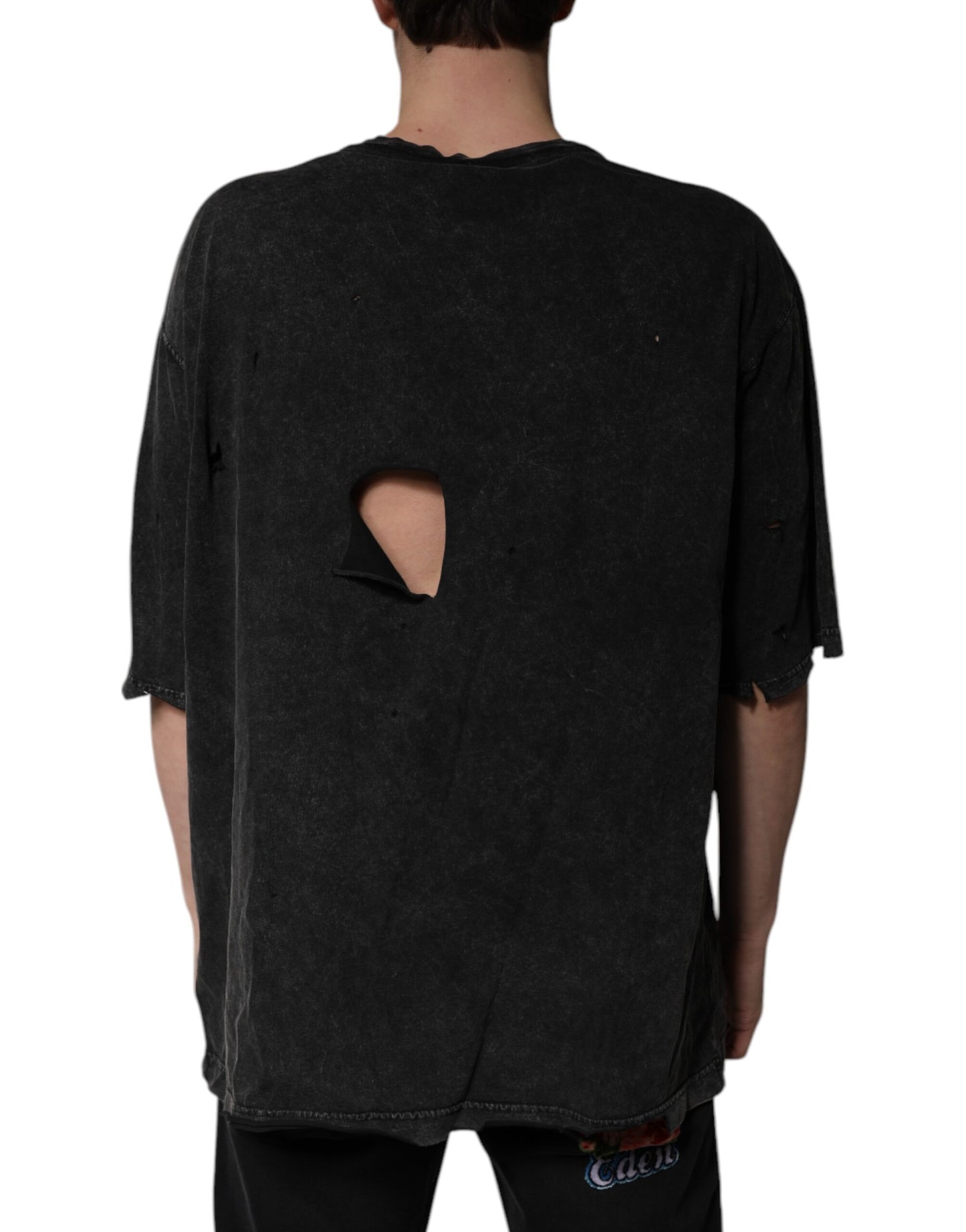 Dolce & Gabbana Camiseta negra con cuello redondo y estampado gráfico de algodón