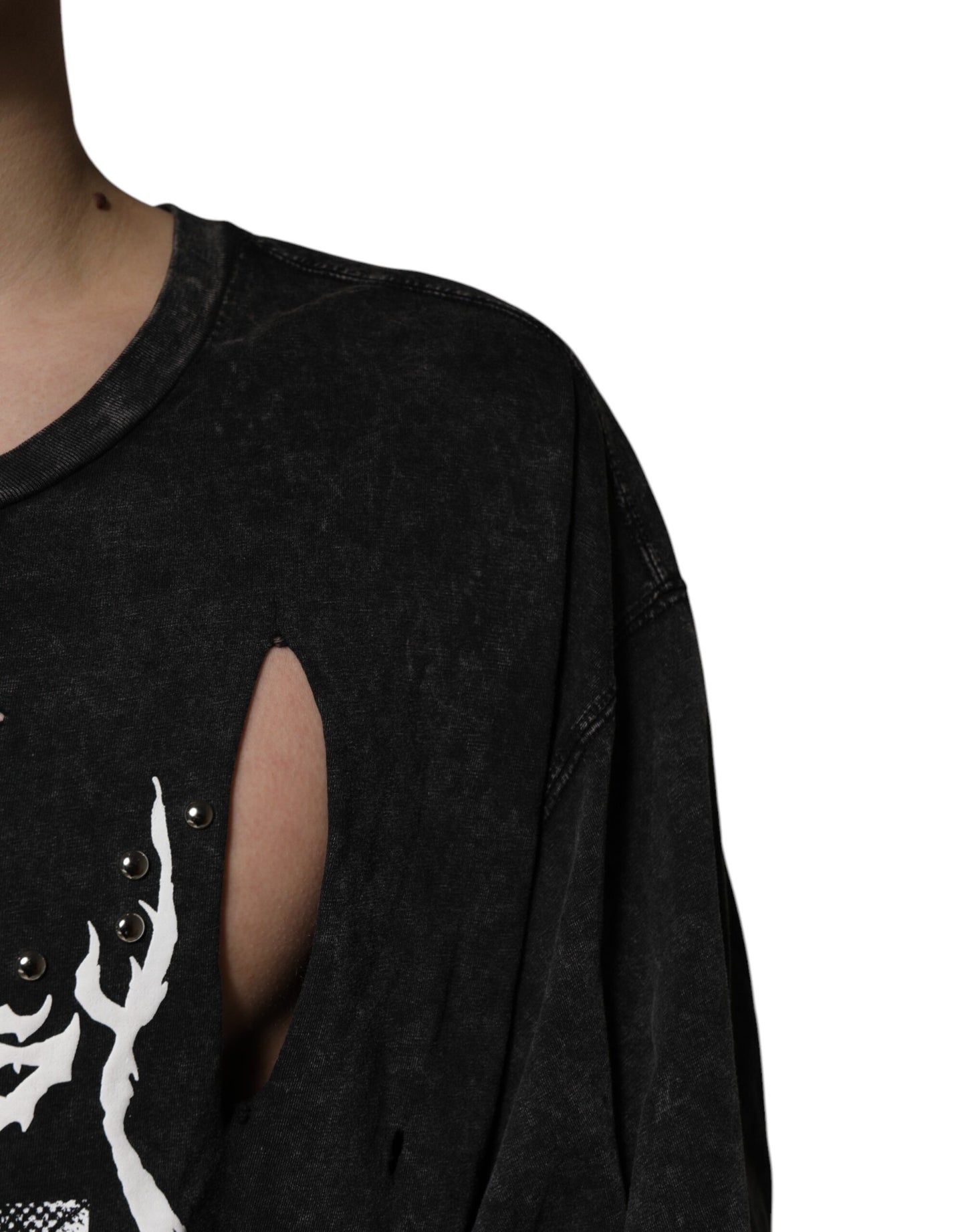 Dolce & Gabbana Camiseta negra con cuello redondo y estampado gráfico de algodón
