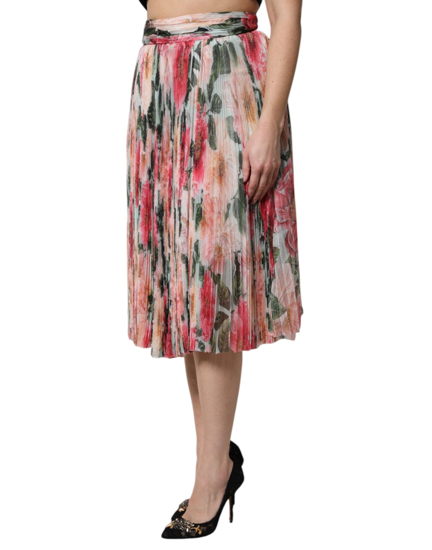 Falda midi de cintura alta con estampado floral de seda multicolor de Dolce & Gabbana