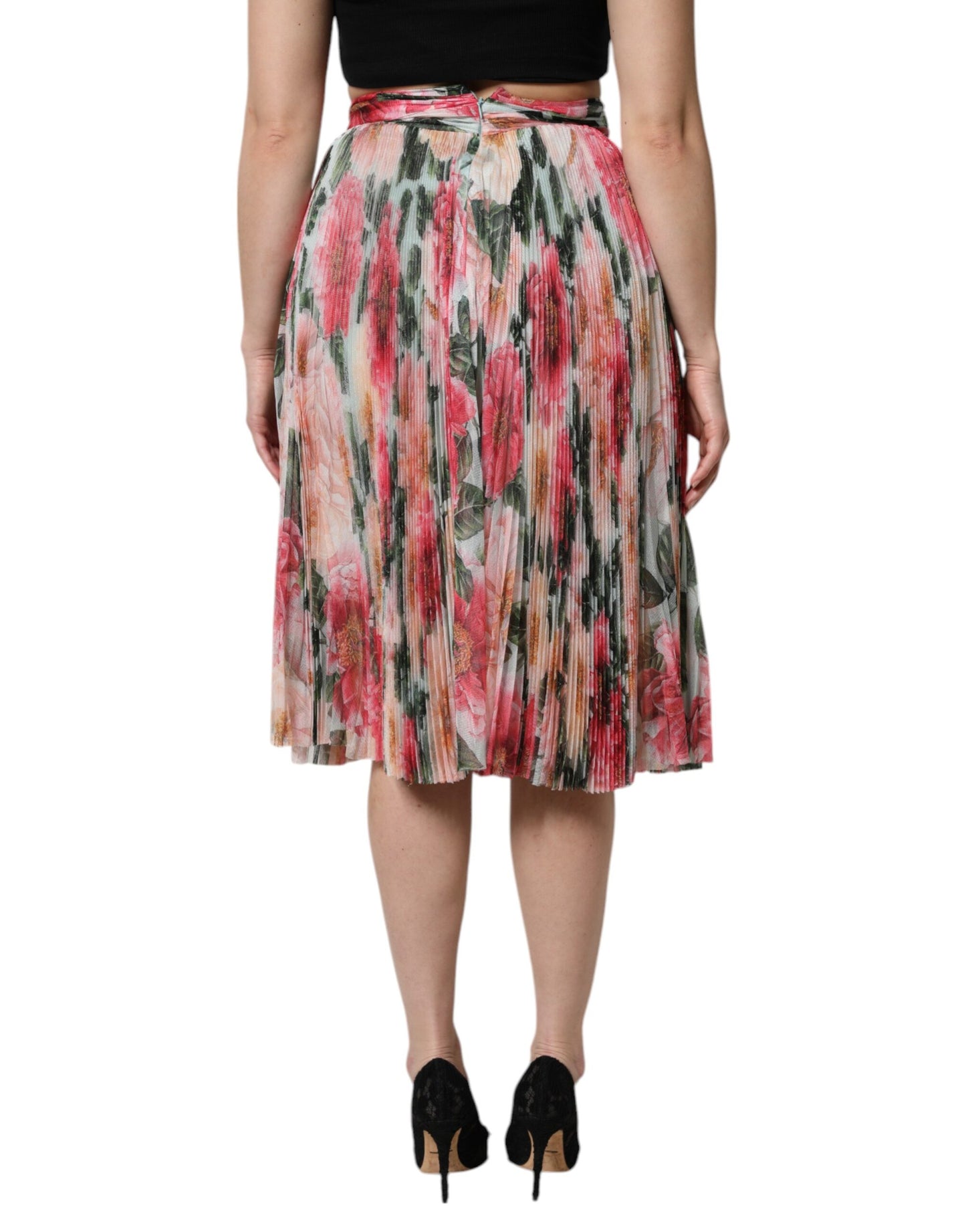 Falda midi de cintura alta con estampado floral de seda multicolor de Dolce & Gabbana