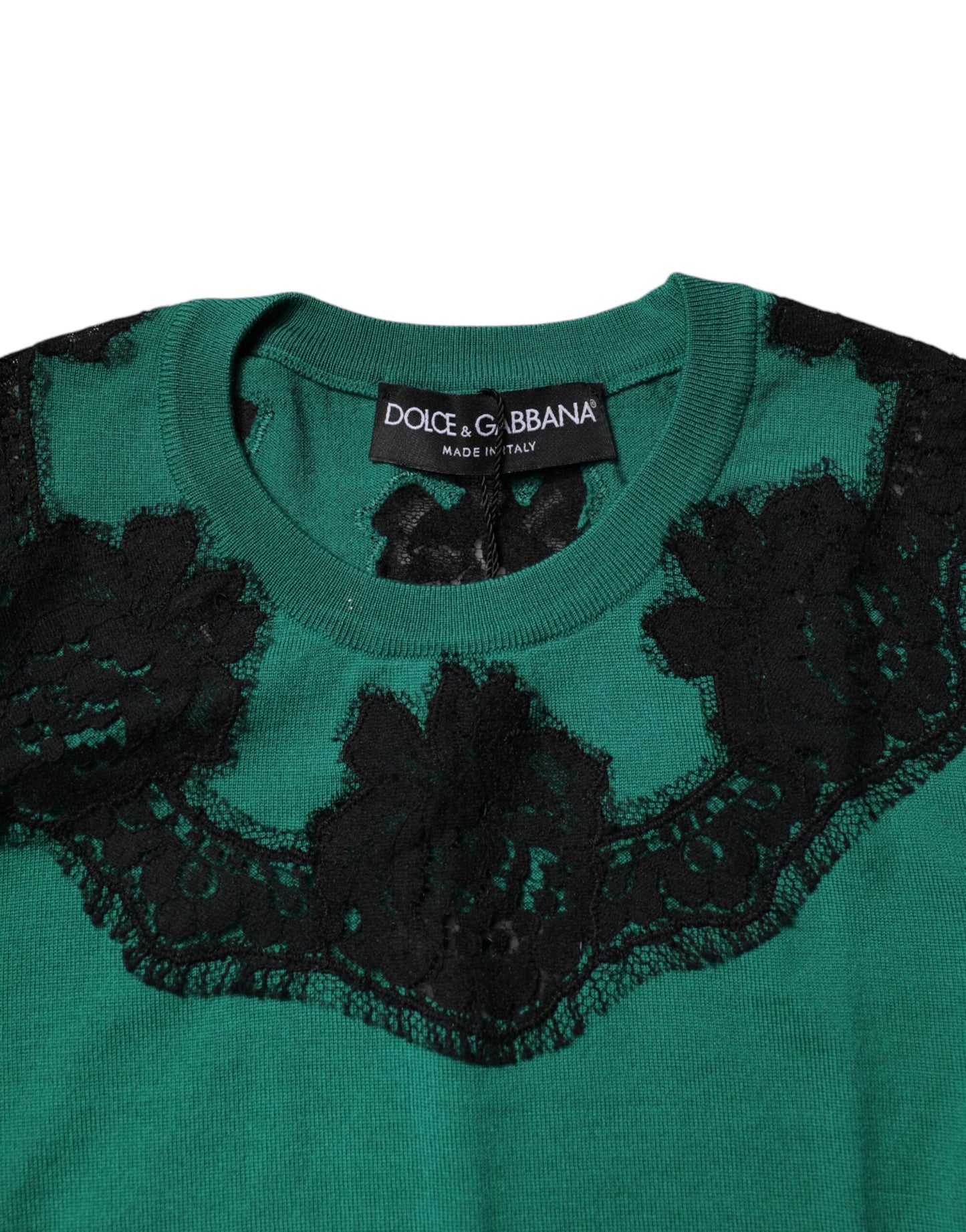 Top sin mangas con detalle de encaje de lana verde de Dolce & Gabbana