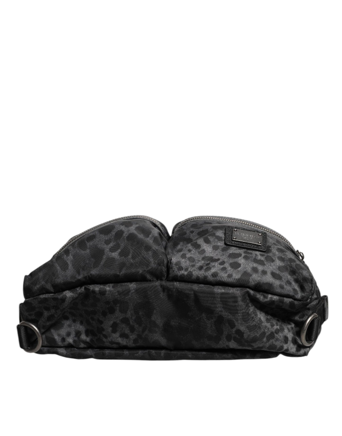 Riñonera Dolce & Gabbana con cinturón y logo DG de leopardo en negro y gris