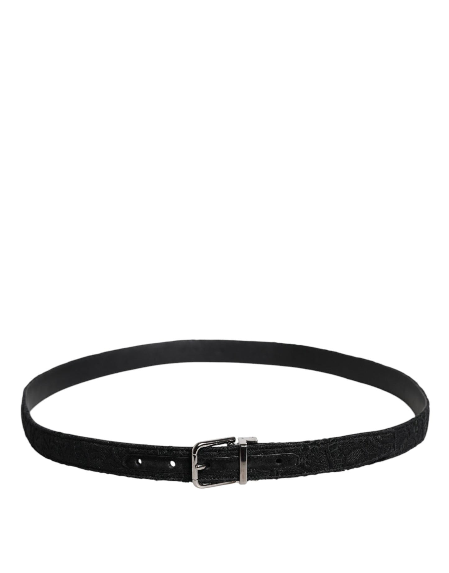 Cinturón con hebilla de metal plateado y mezcla de algodón negro de Dolce & Gabbana