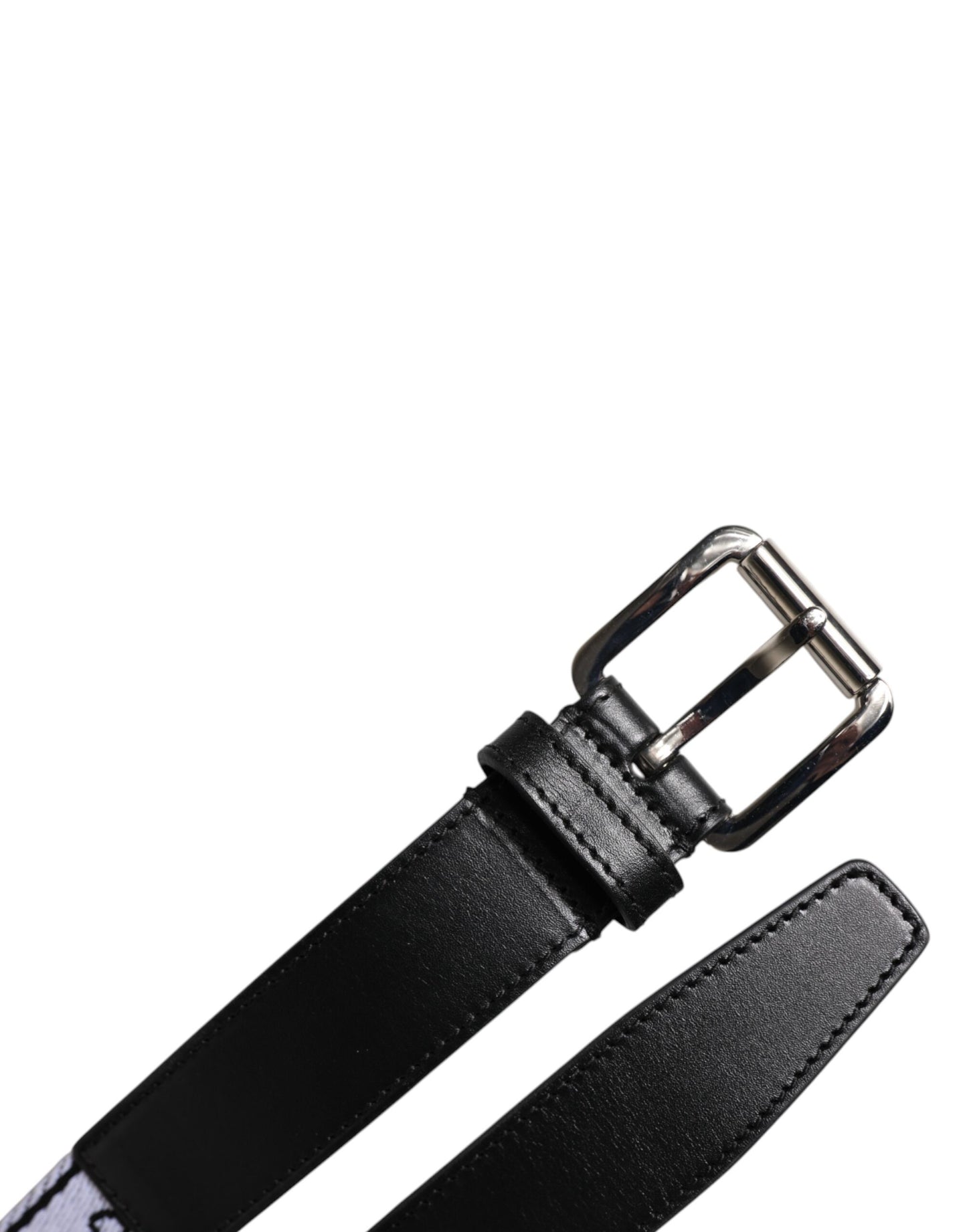 Cinturón con hebilla metálica con logotipo estampado en blanco y negro de Dolce & Gabbana