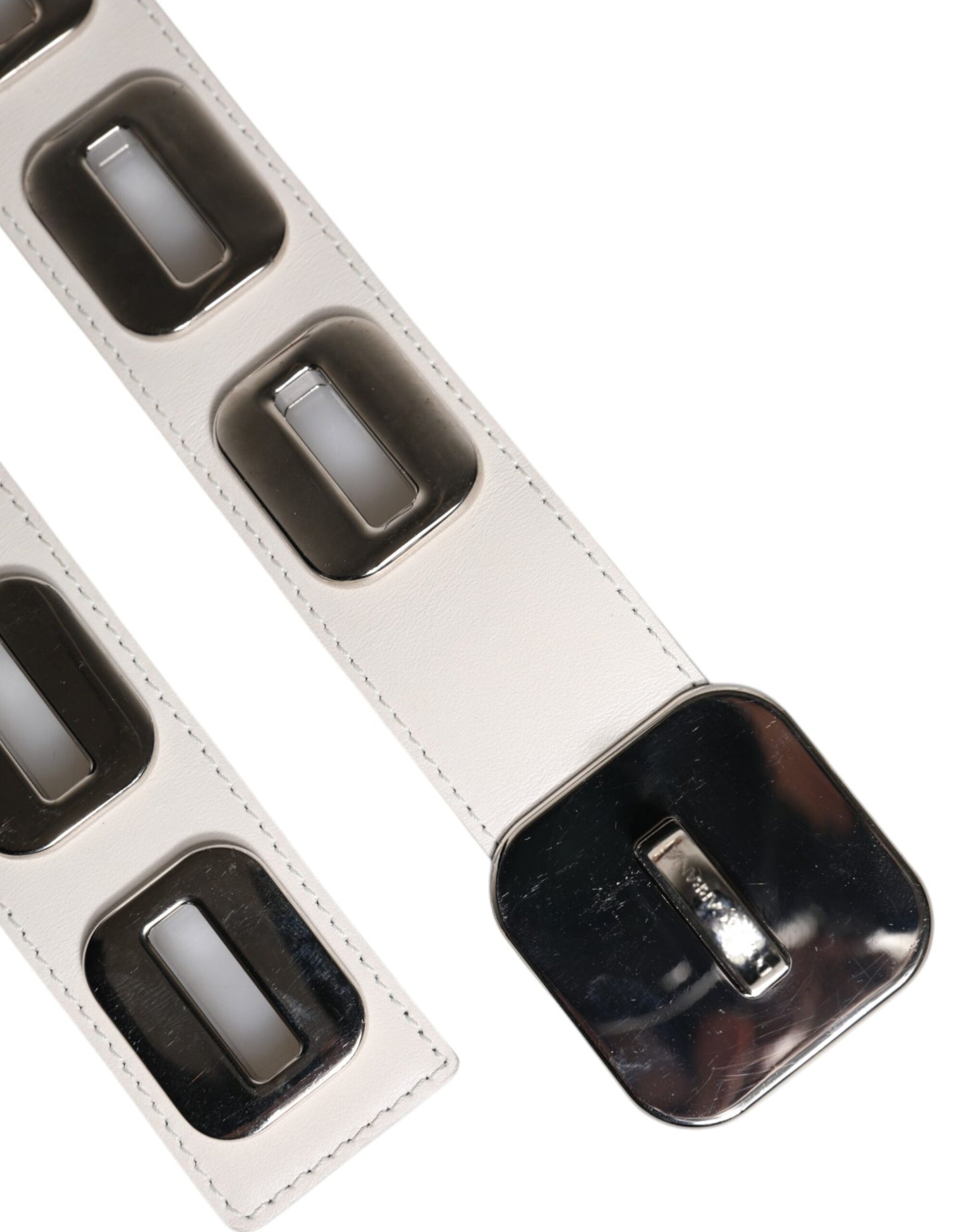 Dolce & Gabbana White Leather Gold Tone Rotating Buckle Belt