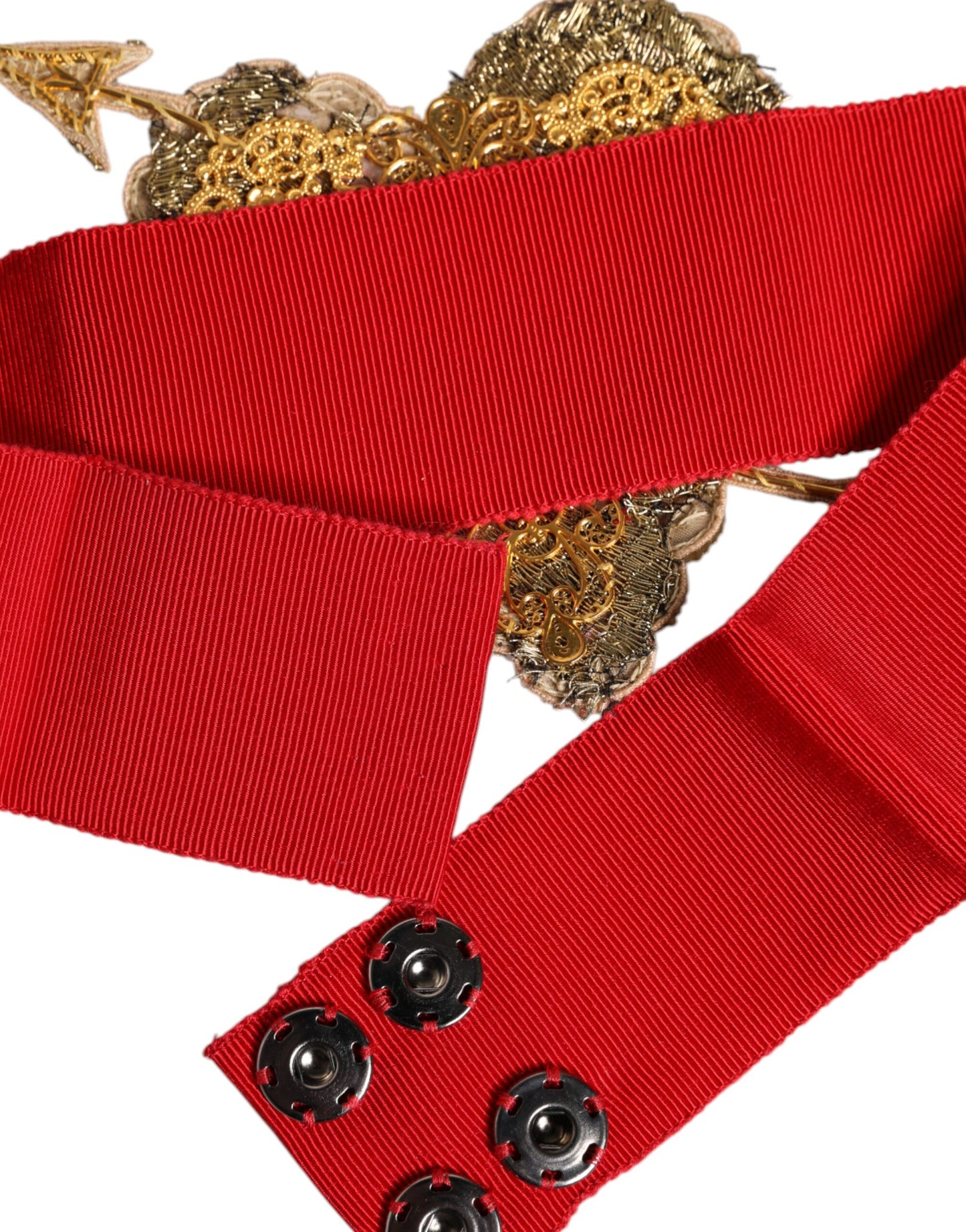 Cinturón elástico rojo de cintura ancha con adornos de corazón de Dolce & Gabbana