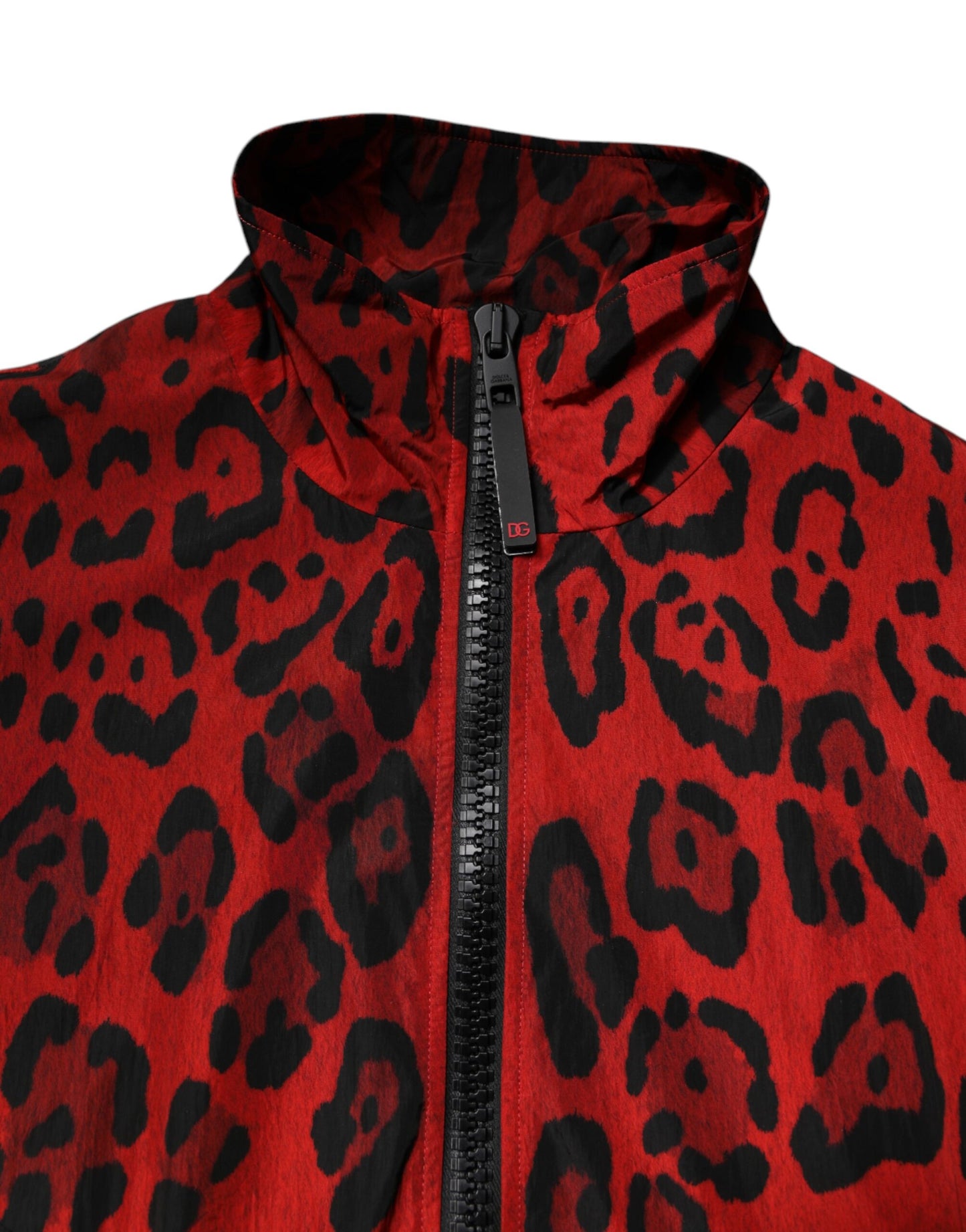 Chaqueta bomber de nailon con cremallera completa y estampado de leopardo rojo de Dolce & Gabbana