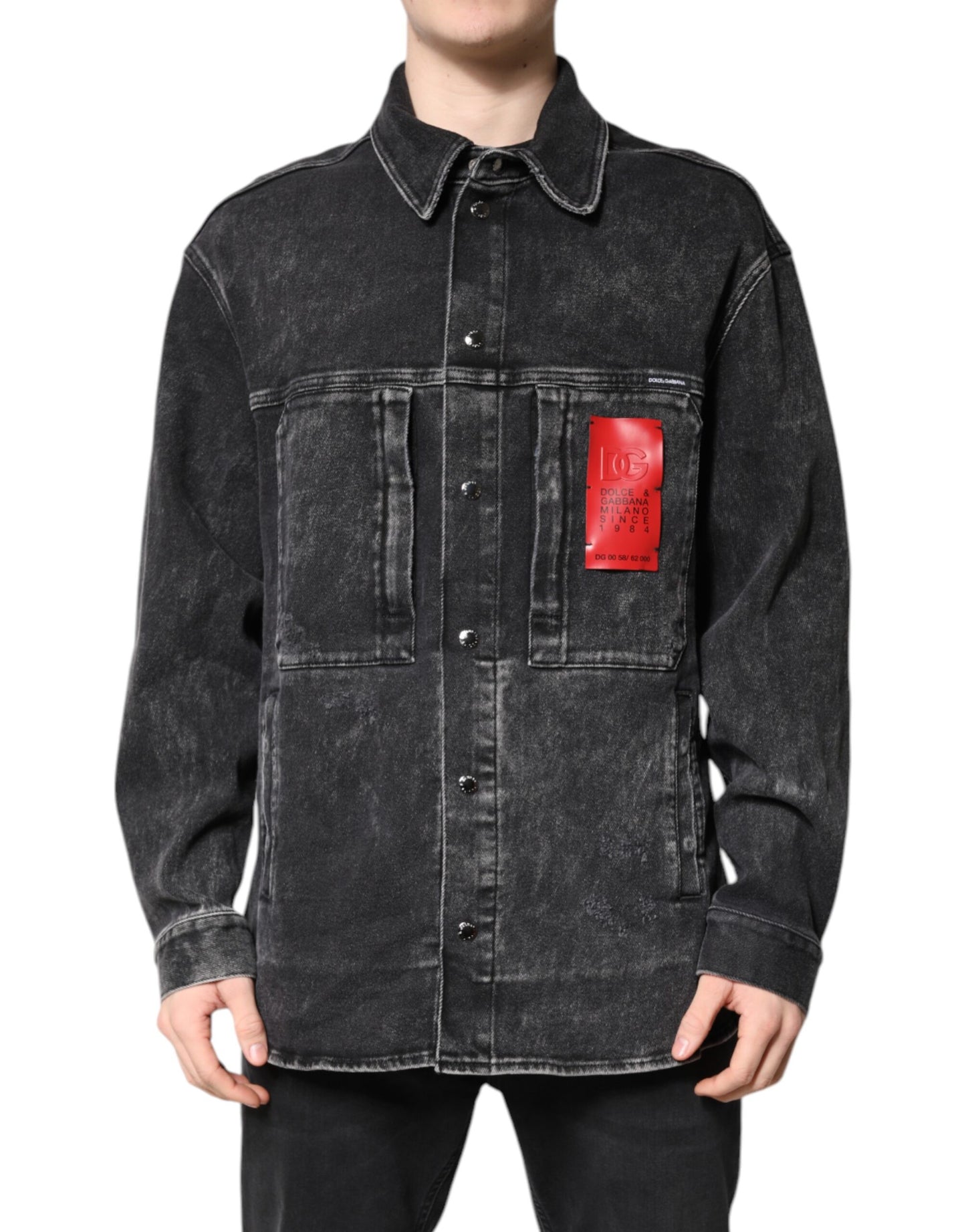 Chaqueta vaquera elástica de algodón con logotipo negro de Dolce & Gabbana