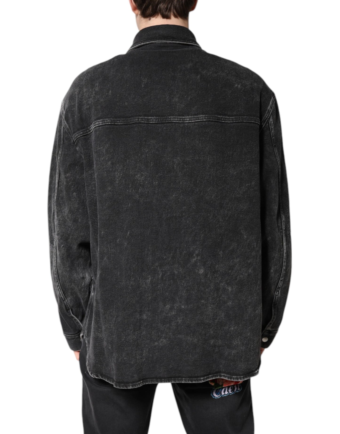 Chaqueta vaquera elástica de algodón con logotipo negro de Dolce & Gabbana