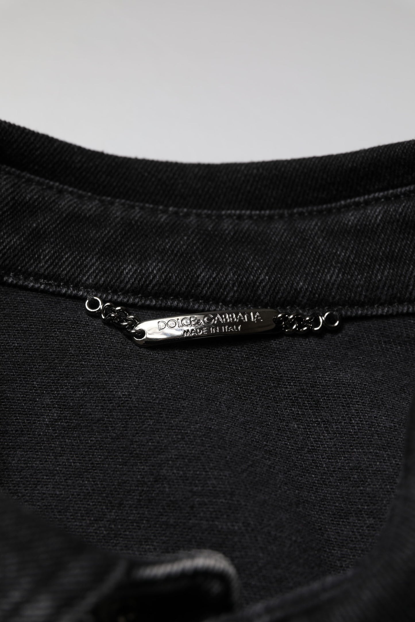 Chaqueta vaquera elástica de algodón con logotipo negro de Dolce & Gabbana