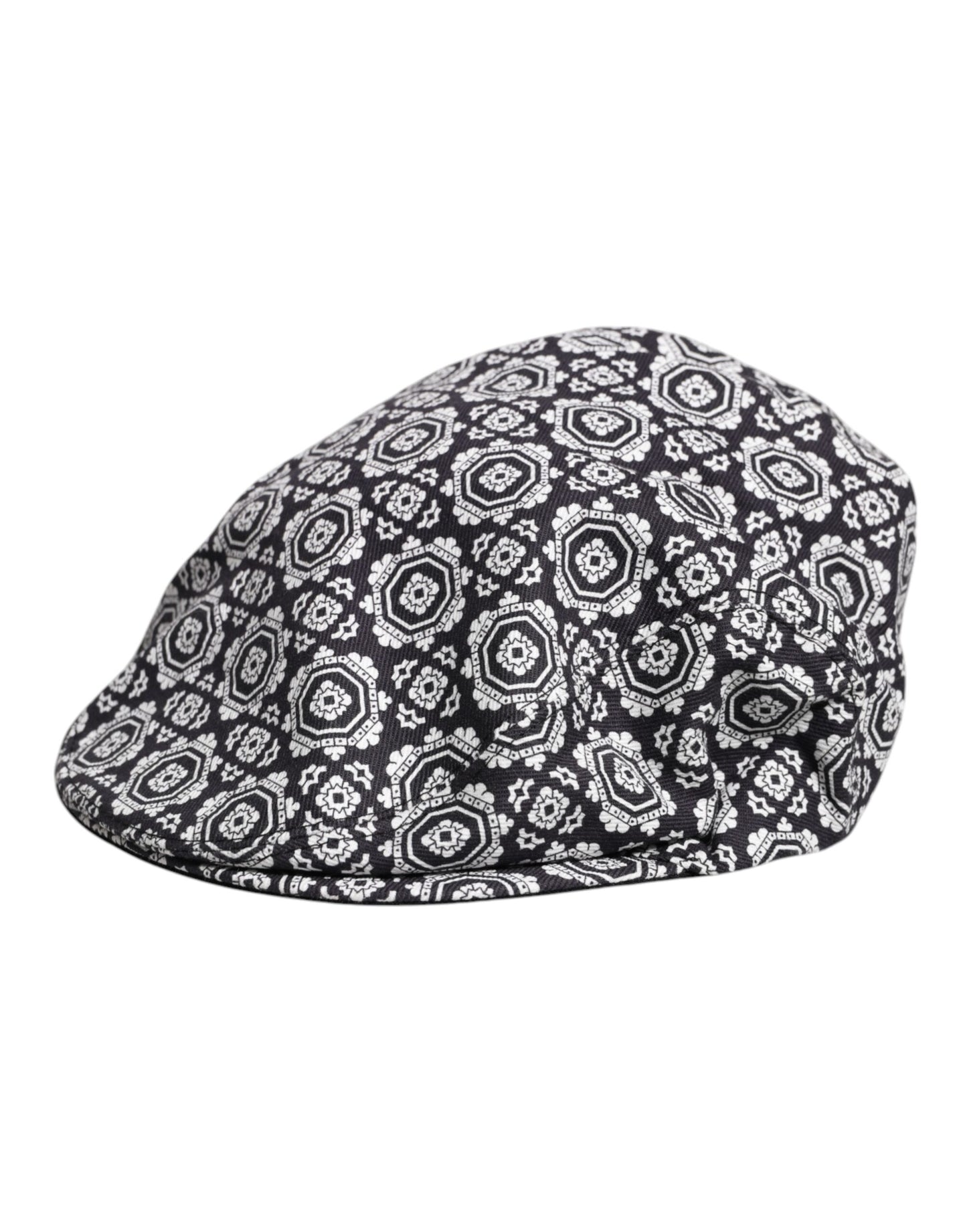 Dolce & Gabbana Black White Printed Newsboy Capello Cabbie Hat