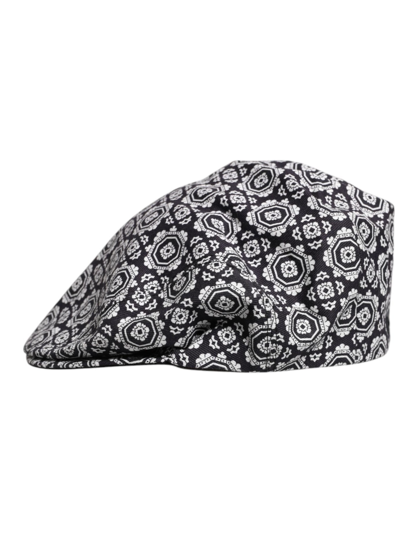 Dolce & Gabbana Black White Printed Newsboy Capello Cabbie Hat