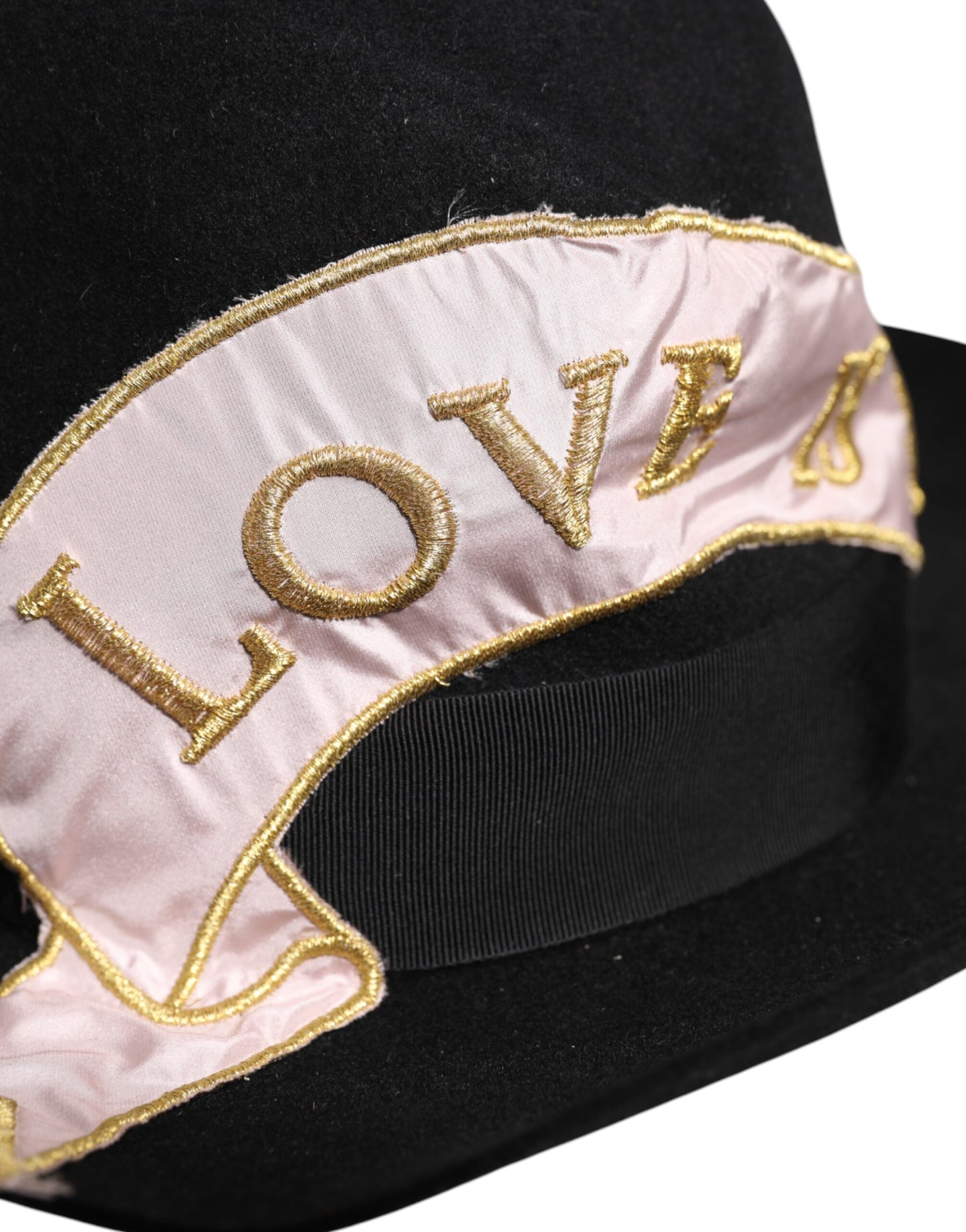 Sombrero de ala ancha con logotipo negro bordado de Dolce & Gabbana para mujer