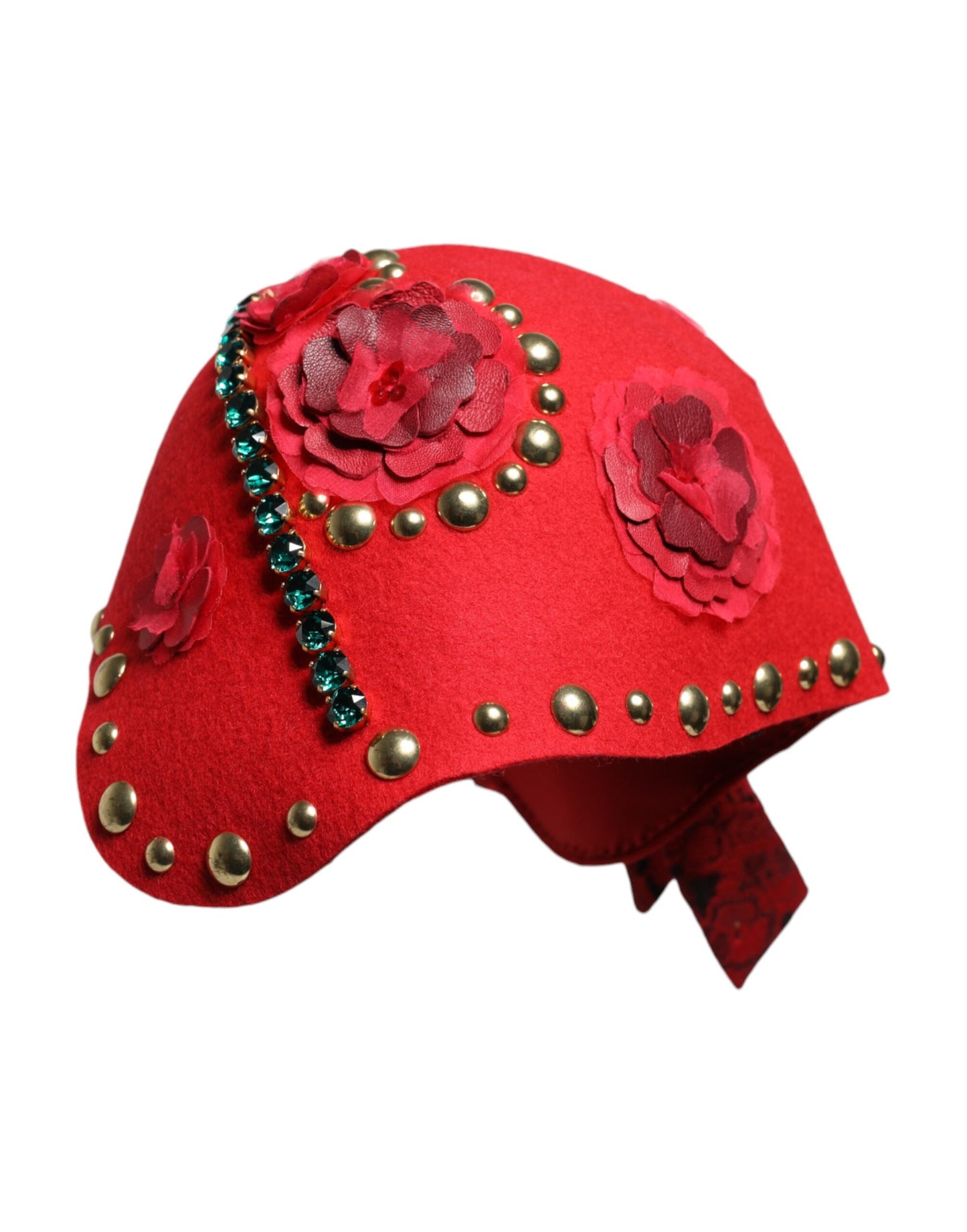 Dolce & Gabbana Red Crystal Gold Roses Brooch Embellished Hat