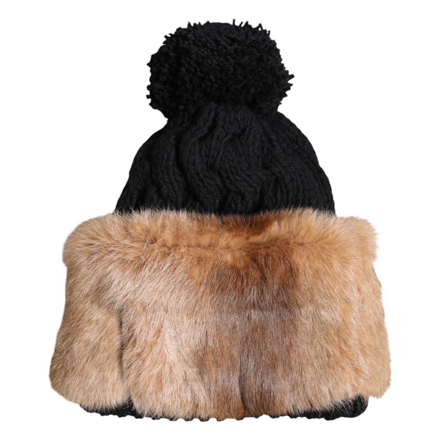 Gorro de invierno de piel auténtica de conejo teñido en marrón y negro de Dolce & Gabbana
