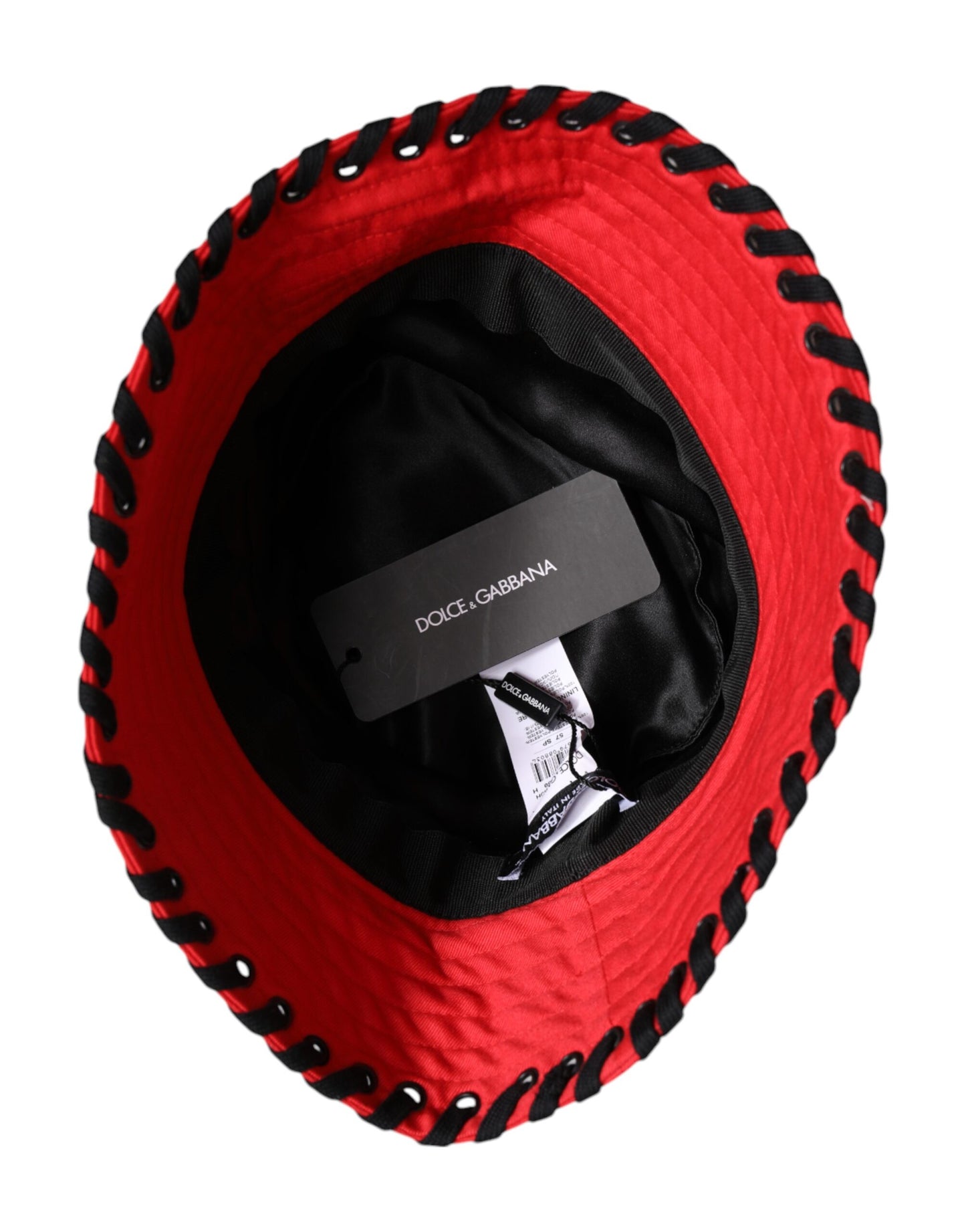 Sombrero de pescador de ala ancha de poliéster con encaje rojo de Dolce & Gabbana