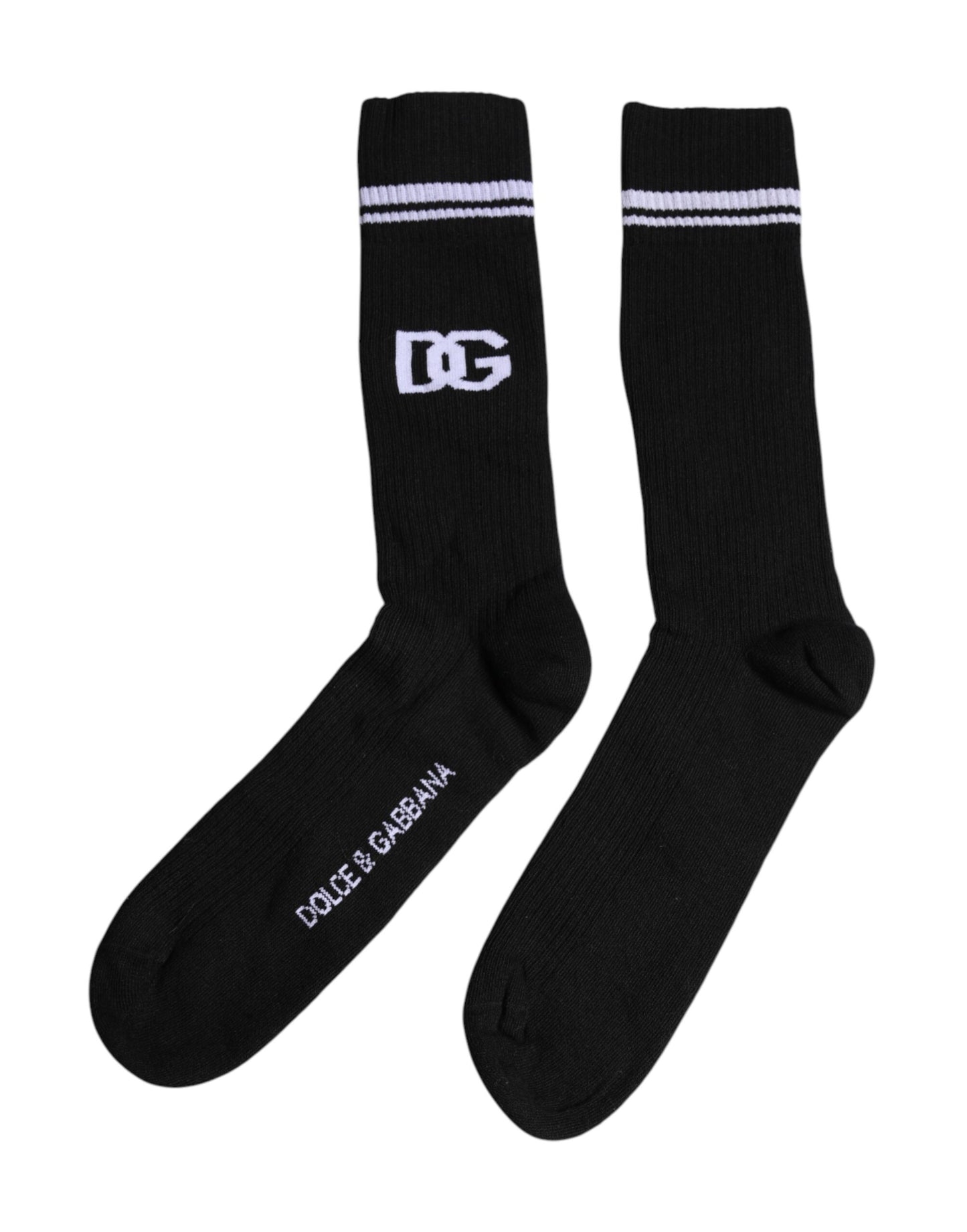 Dolce & Gabbana Black Cotton DG Logo Mid Calf Men Socks