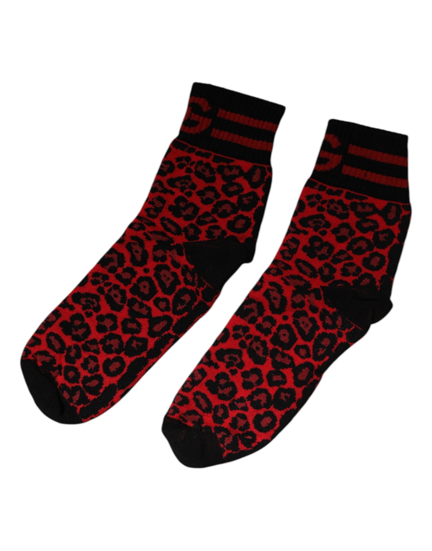 Dolce & Gabbana Red Leopard Nylon Mid Calf Men Socks