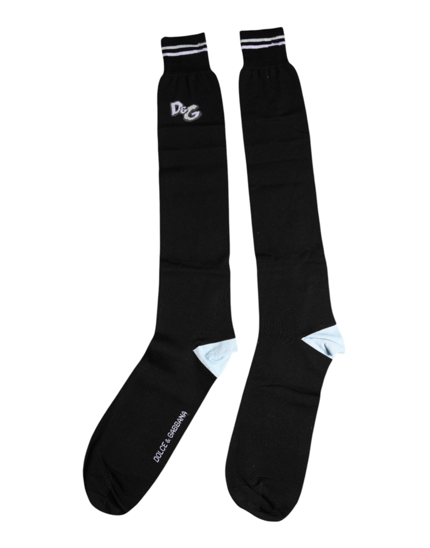 Dolce & Gabbana Black DG Logo Print Cotton Over Calf Socks