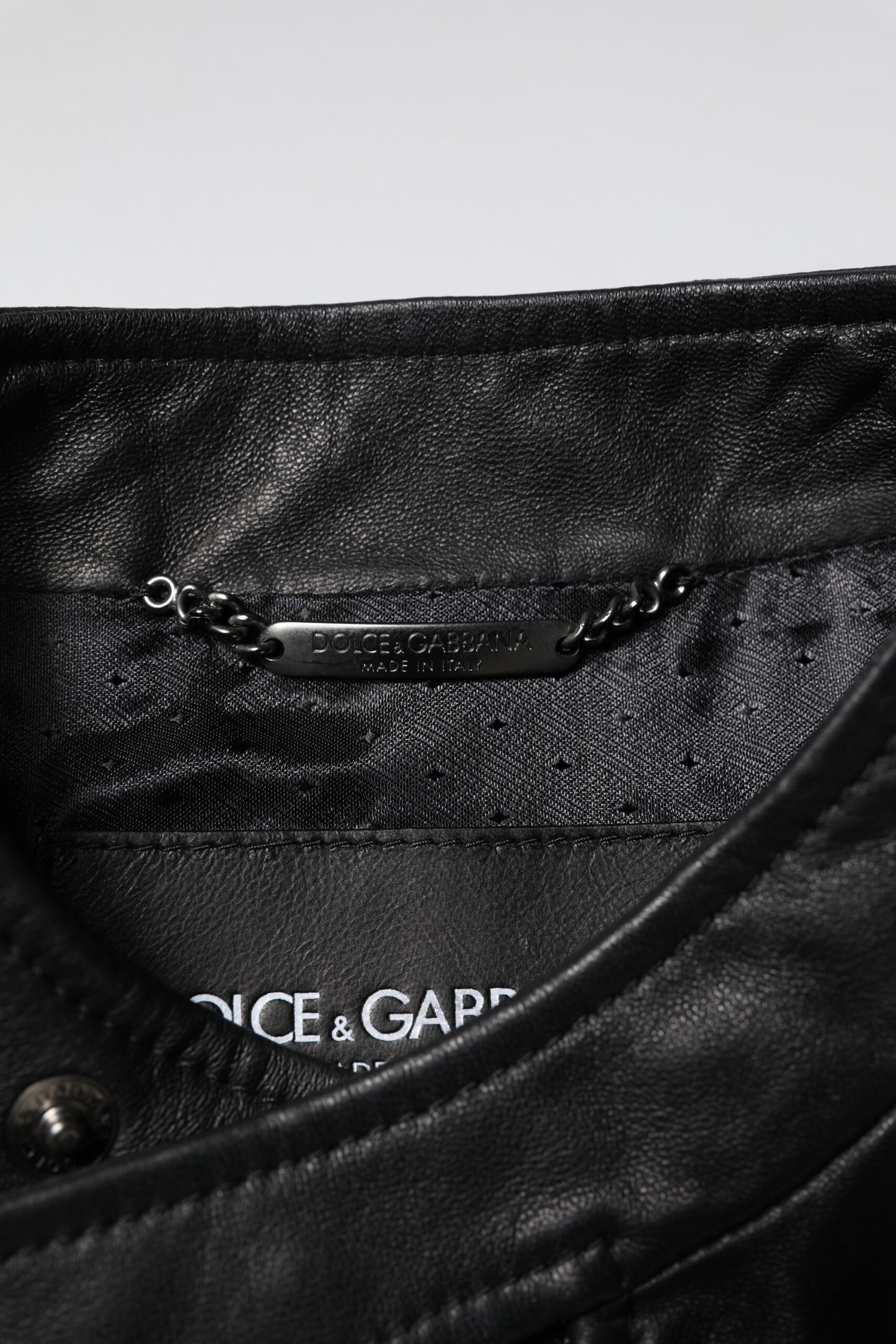 Chaqueta biker de piel de oveja negra con cremallera completa de Dolce & Gabbana