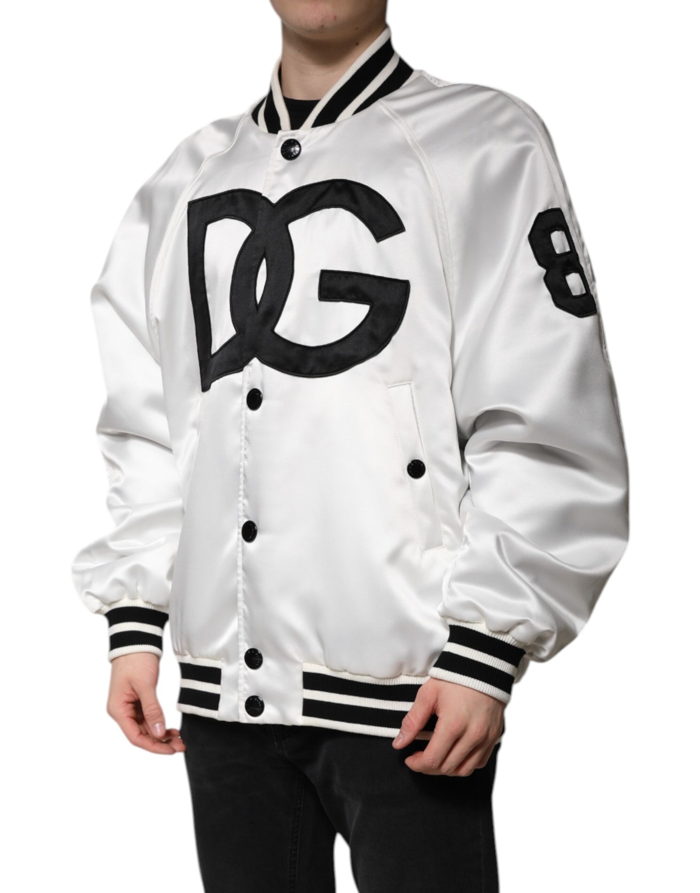 Chaqueta bomber de jersey de poliéster con logotipo DG blanco de Dolce & Gabbana