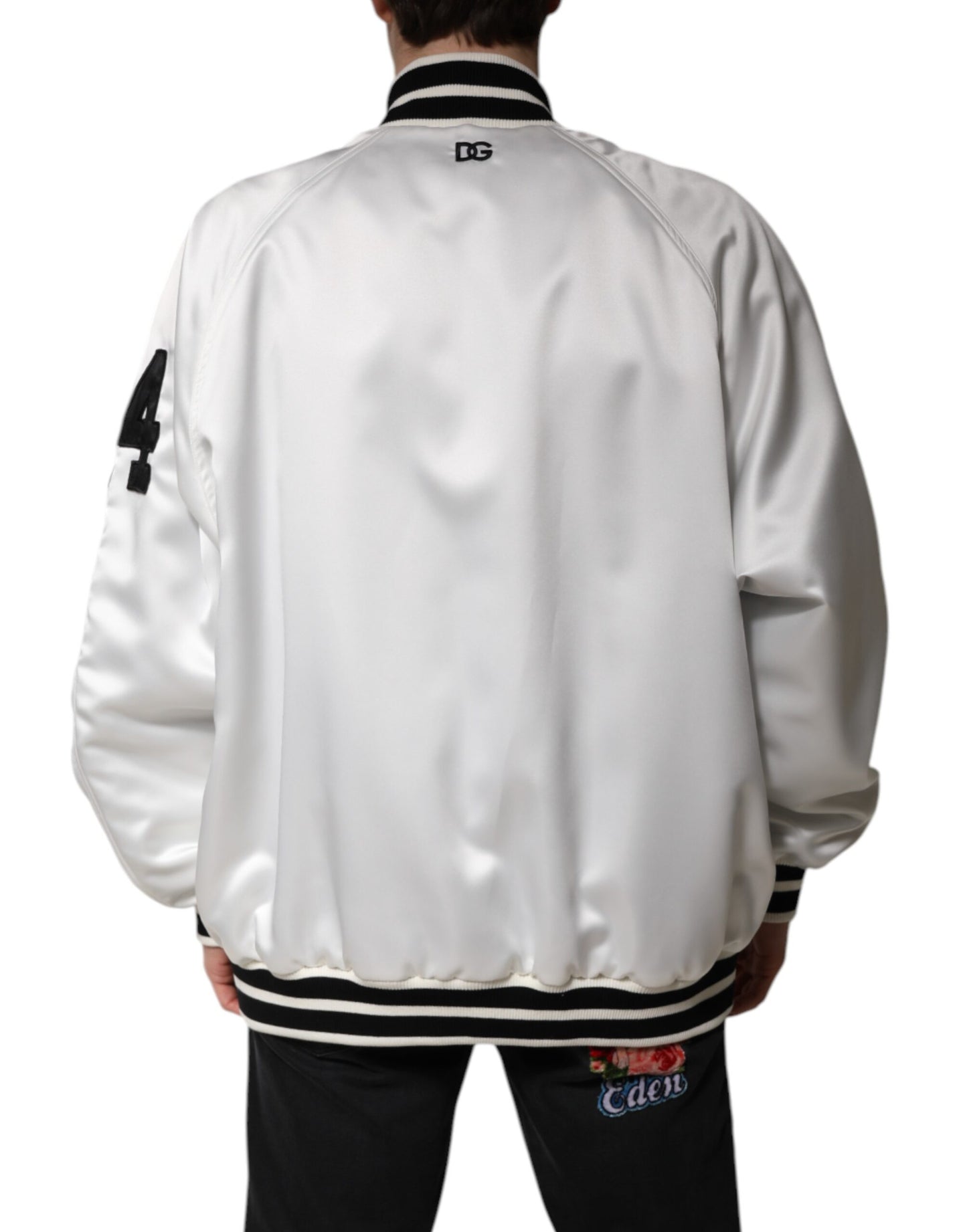 Chaqueta bomber de jersey de poliéster con logotipo DG blanco de Dolce & Gabbana