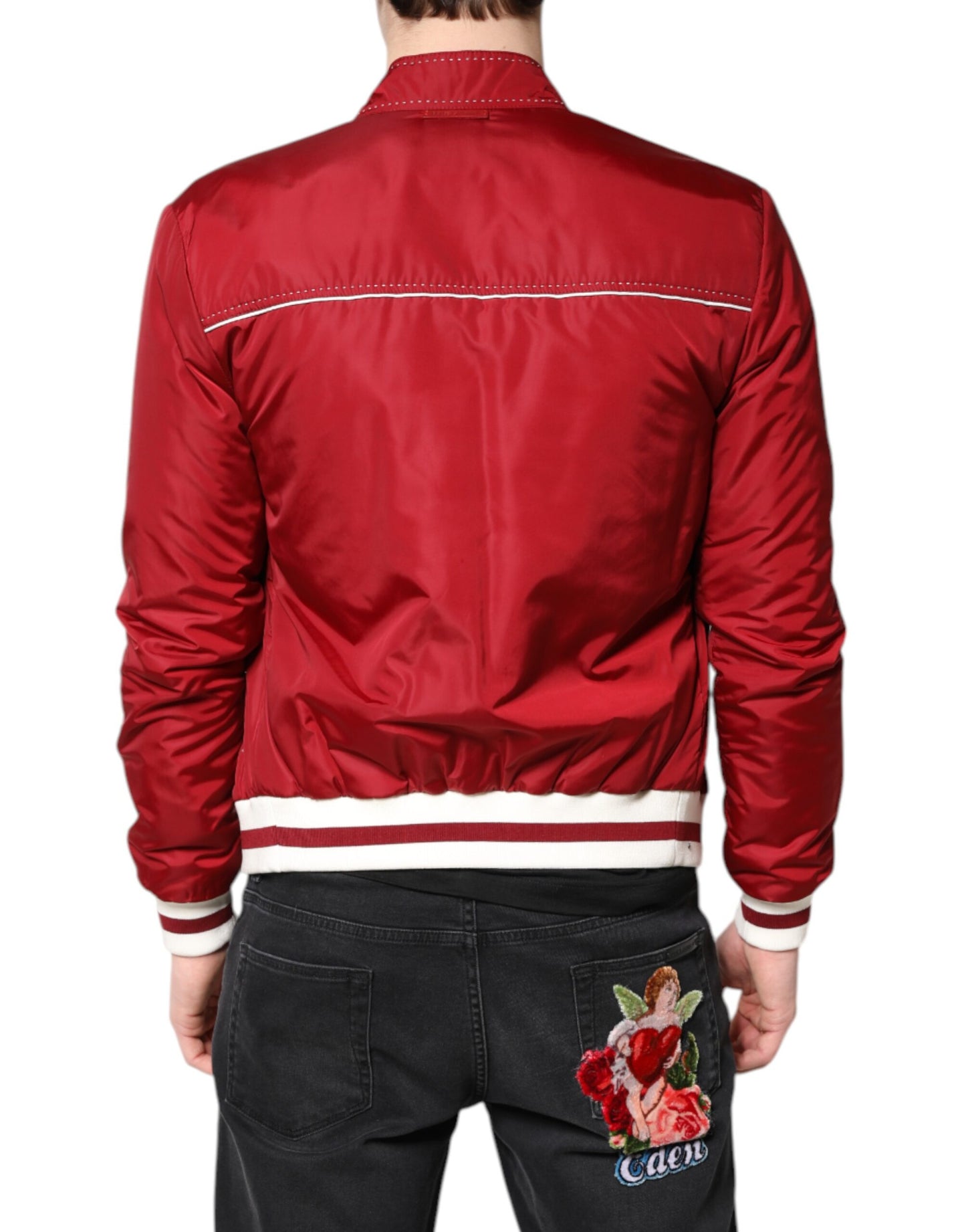 Chaqueta bomber Dolce & Gabbana de nailon rojo y blanco con cremallera completa para hombre