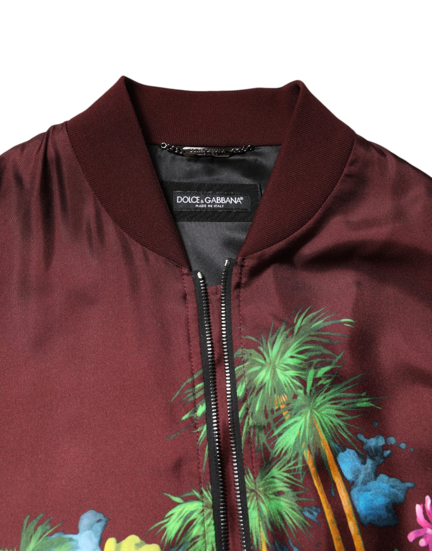 Chaqueta bomber con cremallera completa y estampado floral en color granate de Dolce & Gabbana