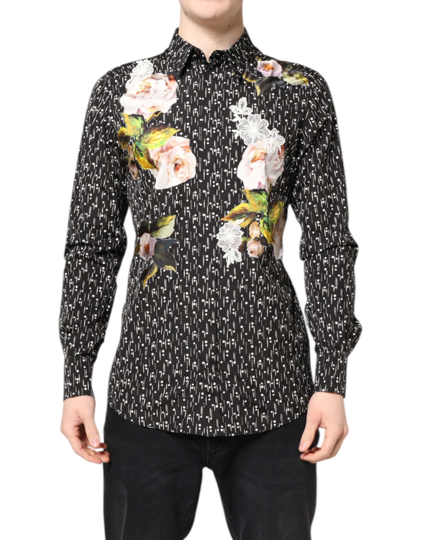 Dolce & Gabbana Black GOLD Floral Embroidery Formal Shirt