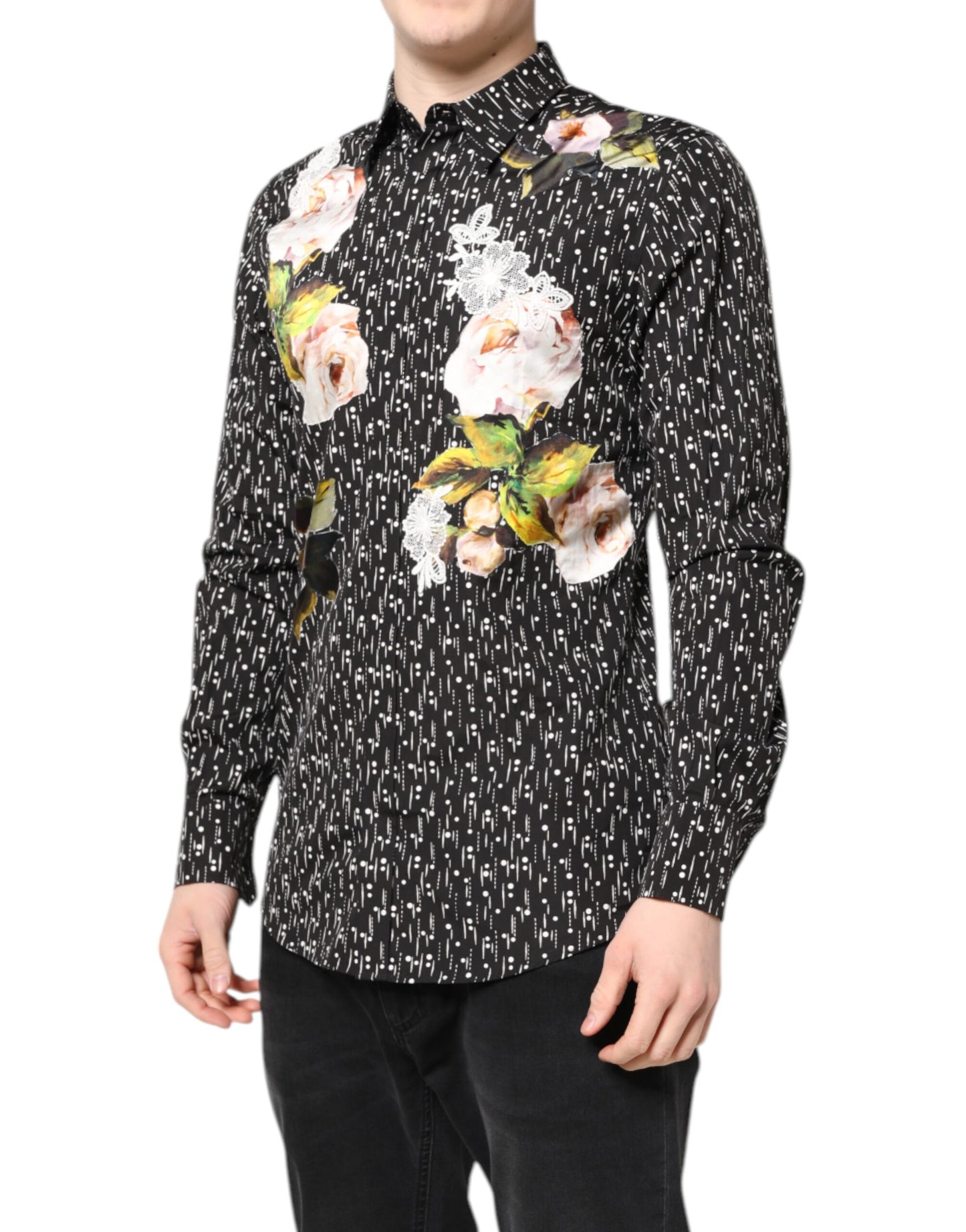 Dolce & Gabbana Black GOLD Floral Embroidery Formal Shirt