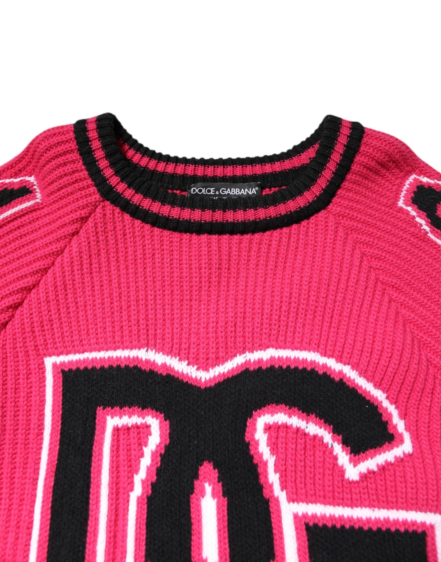 Suéter de punto con estampado de logotipo de algodón rosa de Dolce & Gabbana