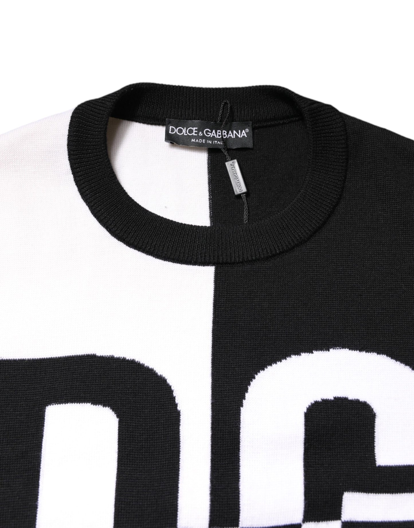 Suéter de punto con estampado de logotipo en blanco y negro de Dolce & Gabbana