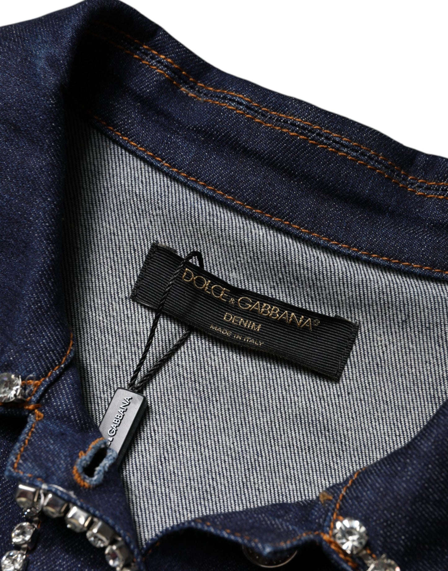 Chaqueta vaquera azul de algodón con adornos de cristales de Dolce & Gabbana